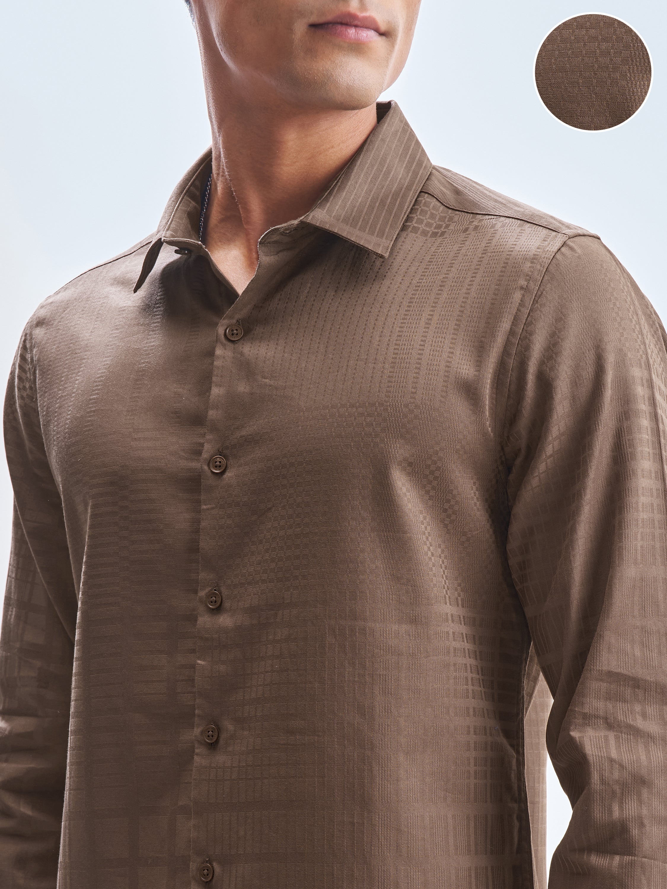 Highlander Men Brown Self Design Slim Fit Casual Shirt - Brown - Image 5