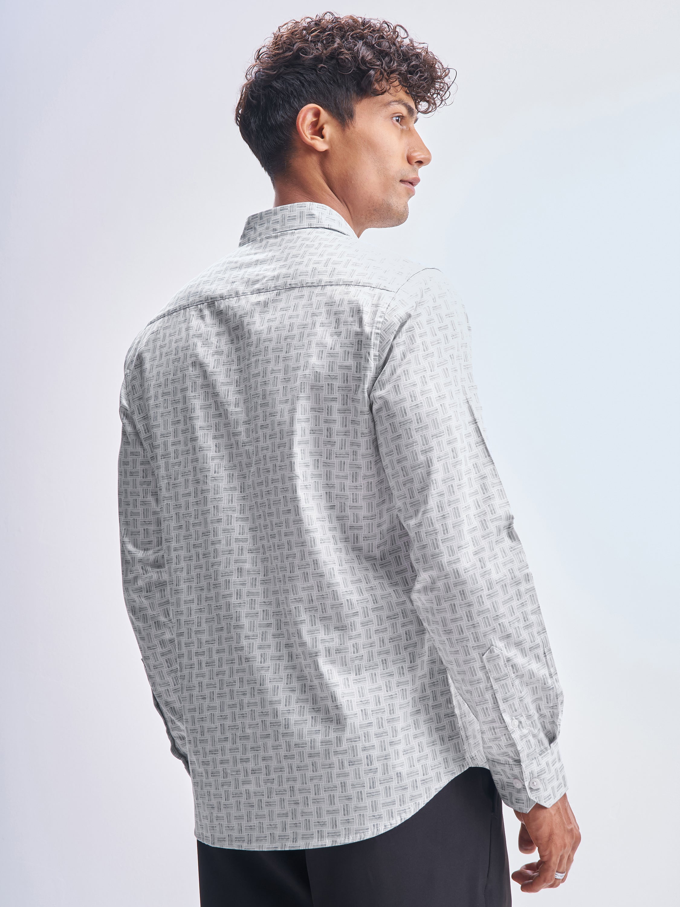 Highlander Men Grey Printed Slim Fit Casual Shirt - Grey - Image 3