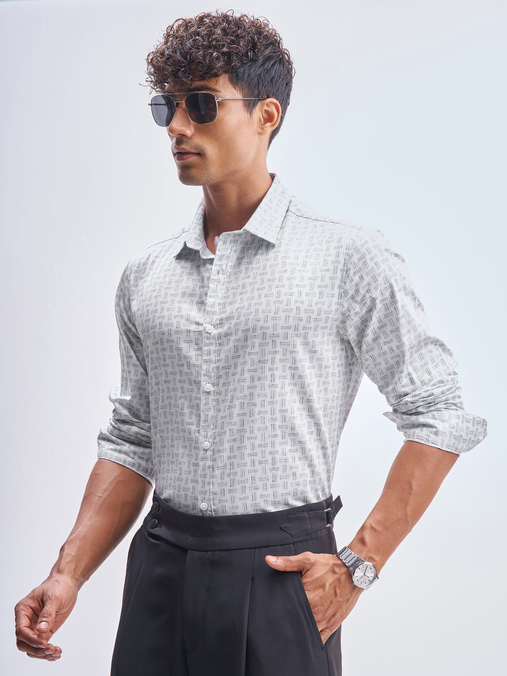 Highlander Men Grey Printed Slim Fit Casual Shirt - Grey - Image 4