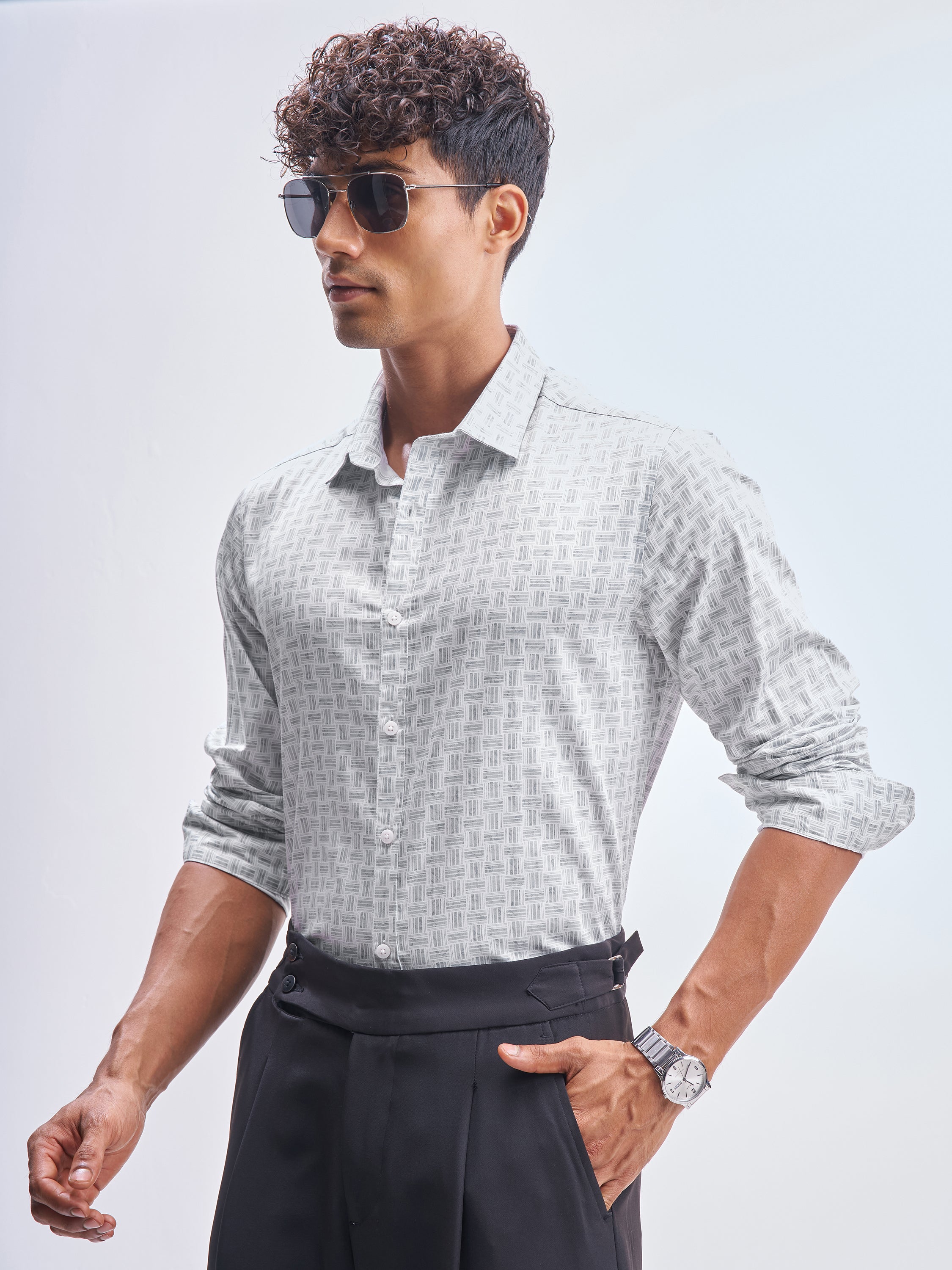 Highlander Men Grey Printed Slim Fit Casual Shirt - Grey - Image 4