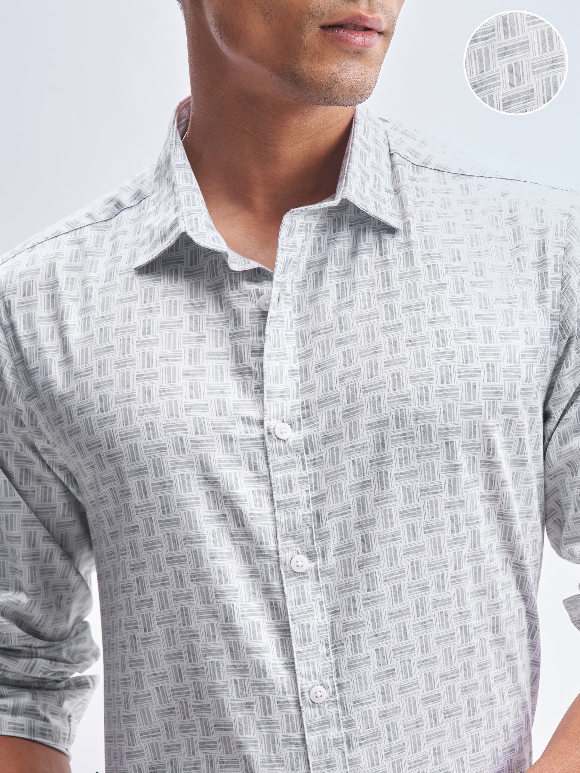 Highlander Men Grey Printed Slim Fit Casual Shirt - Grey - Image 5