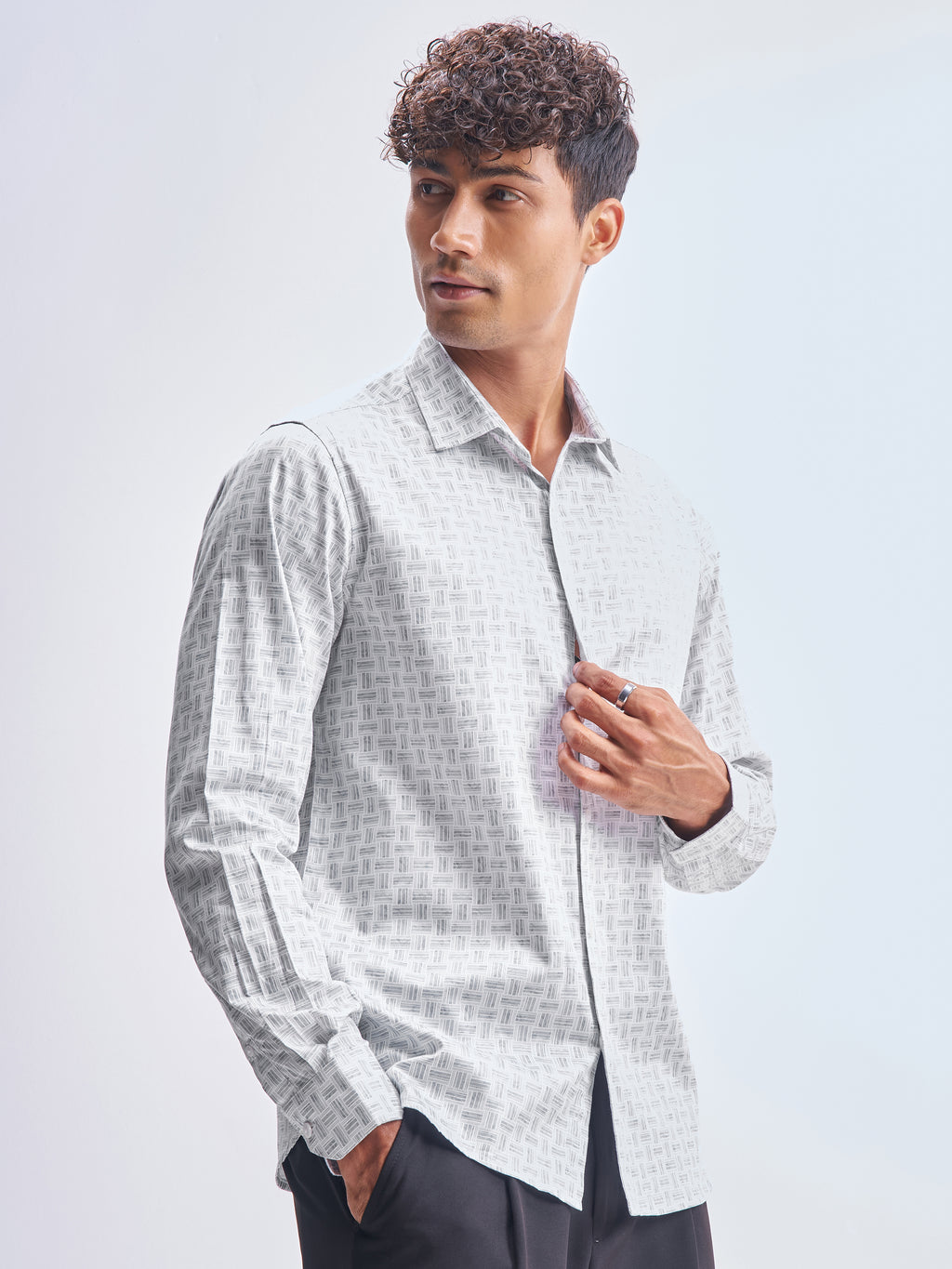 Highlander Men Grey Printed Slim Fit Casual Shirt - Grey - Image 6