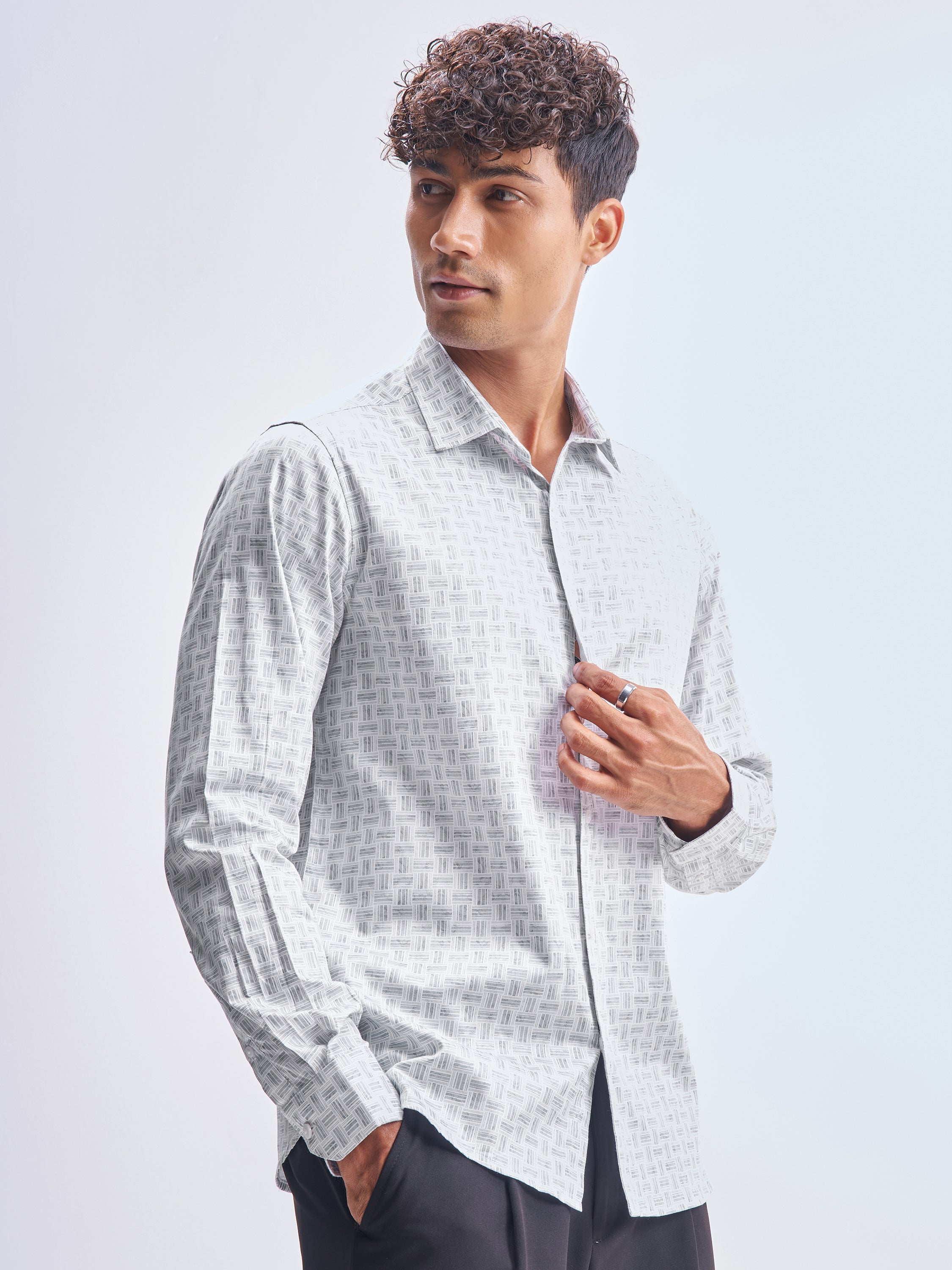 Highlander Men Grey Printed Slim Fit Casual Shirt - Grey - Image 6