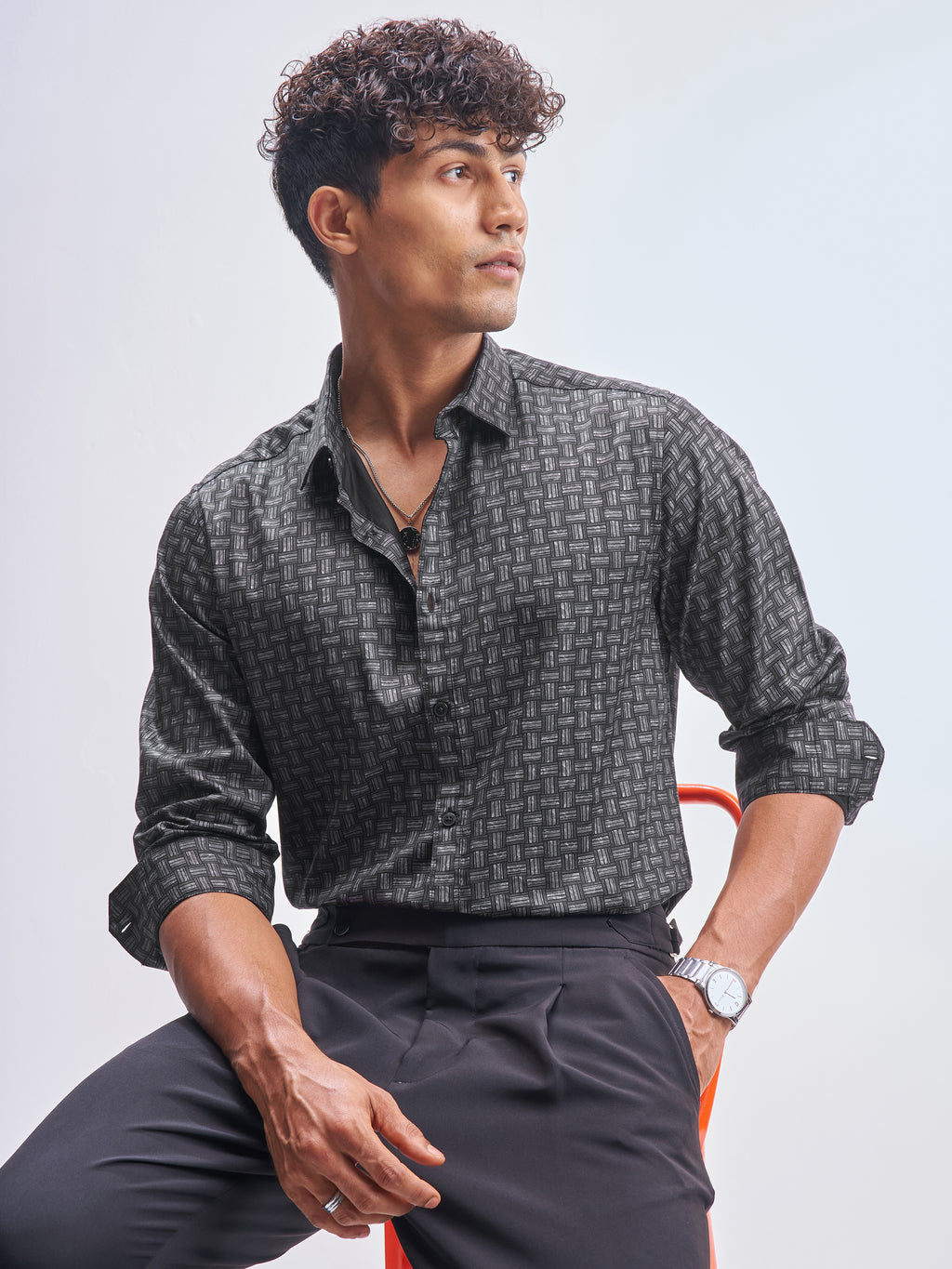 Highlander Men Grey Printed Slim Fit Casual Shirt - Grey - Image 1