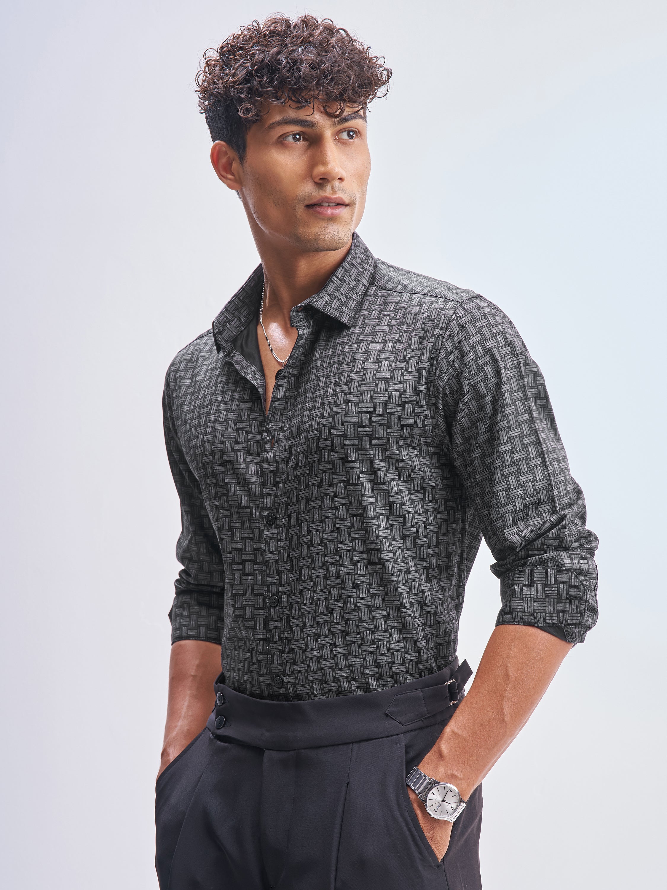 Highlander Men Grey Printed Slim Fit Casual Shirt - Grey - Image 4