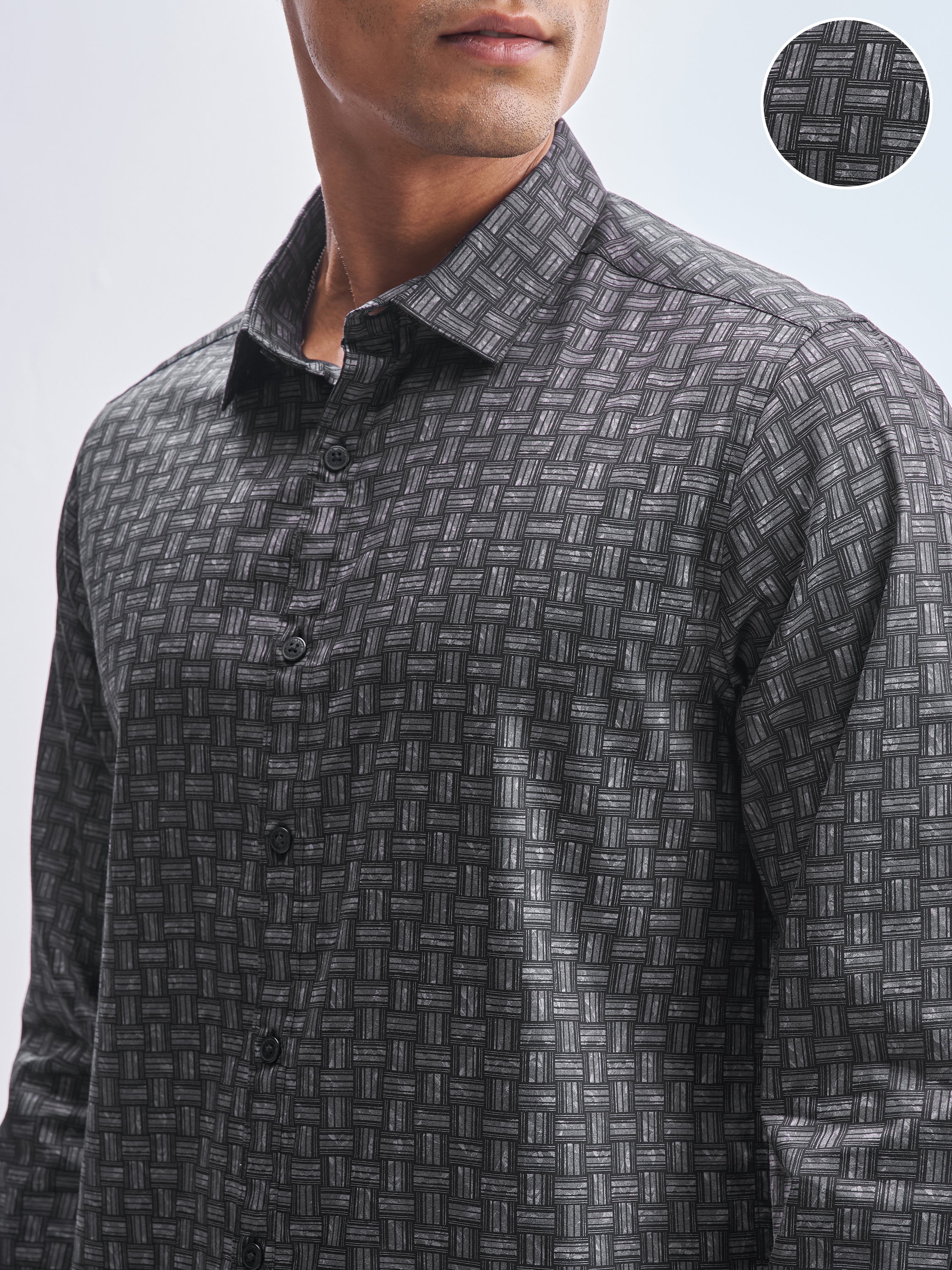 Highlander Men Grey Printed Slim Fit Casual Shirt - Grey - Image 5