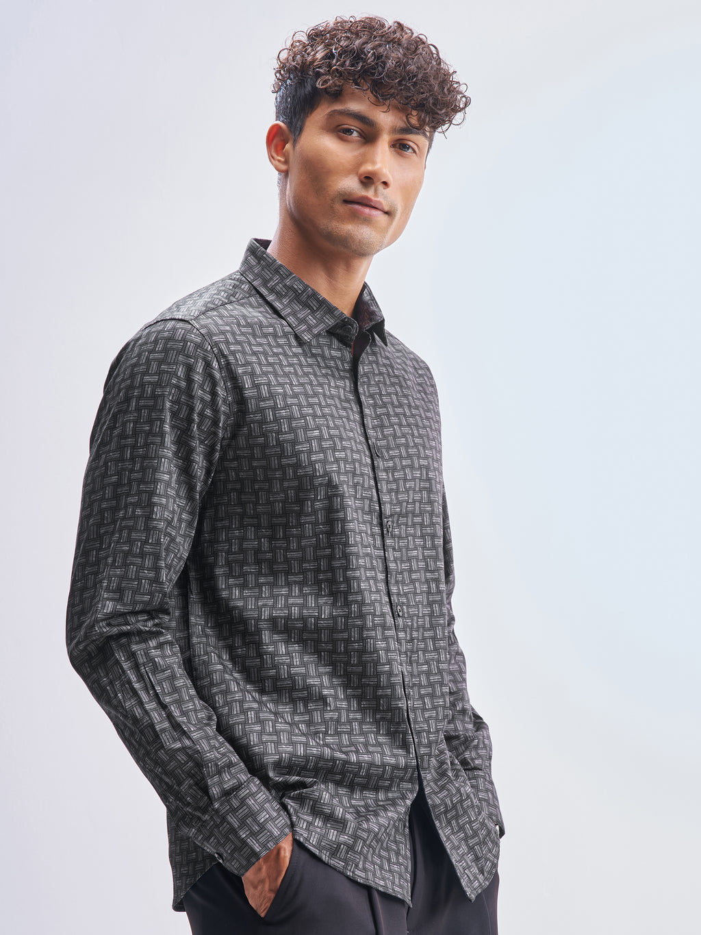 Highlander Men Grey Printed Slim Fit Casual Shirt - Grey - Image 6