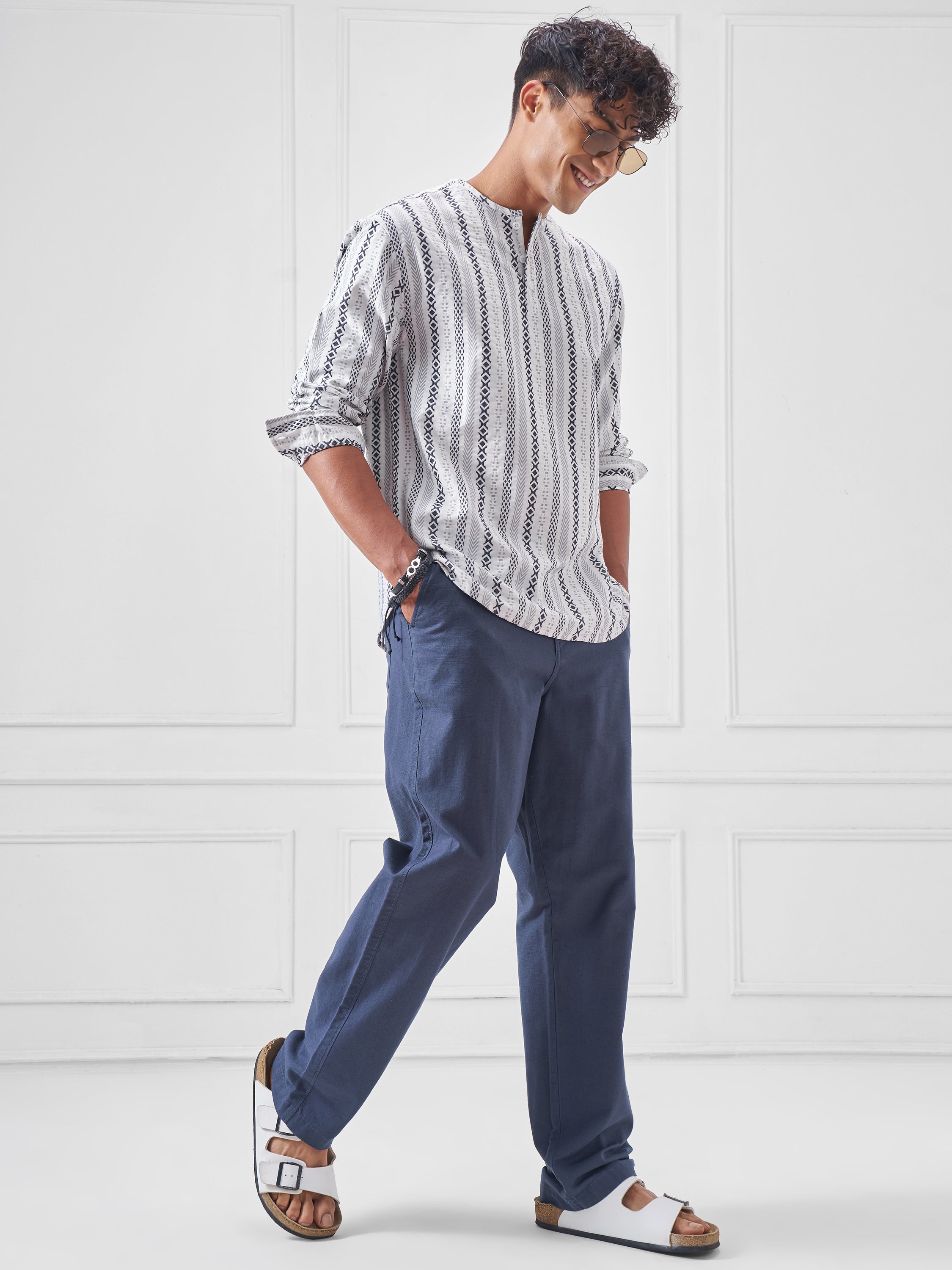Highlander Men Cream Striped Relaxed Fit Casual Shirt - Cream - Image 2