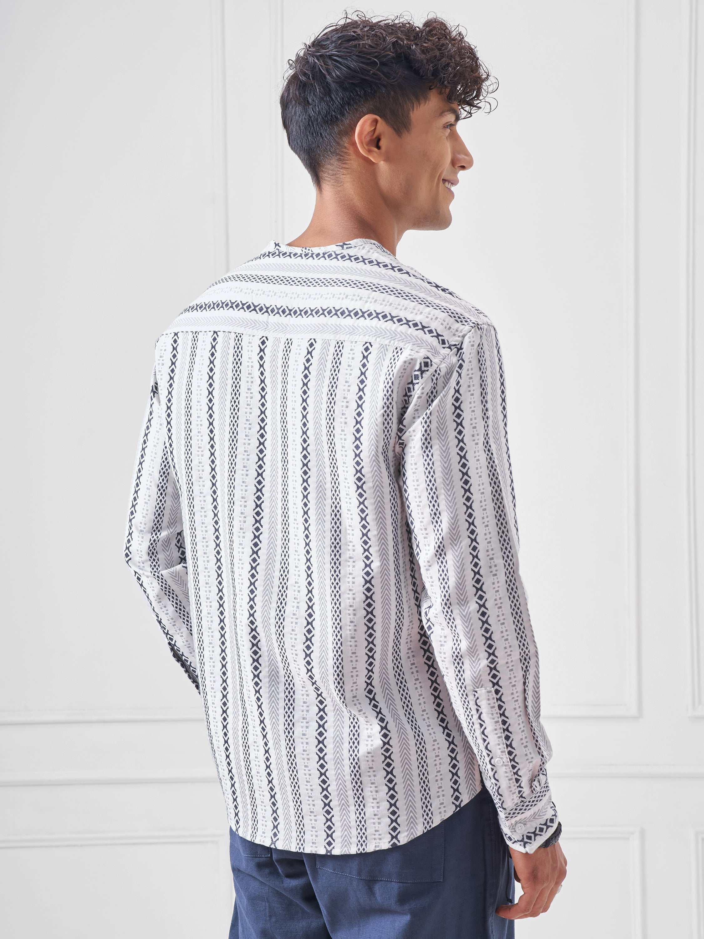 Highlander Men Cream Striped Relaxed Fit Casual Shirt - Cream - Image 3