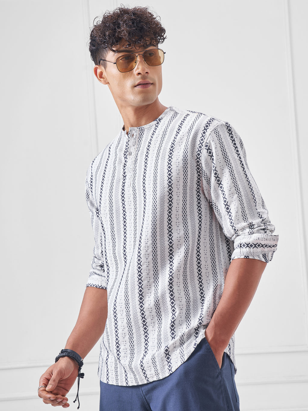 Highlander Men Cream Striped Relaxed Fit Casual Shirt - Cream - Image 4