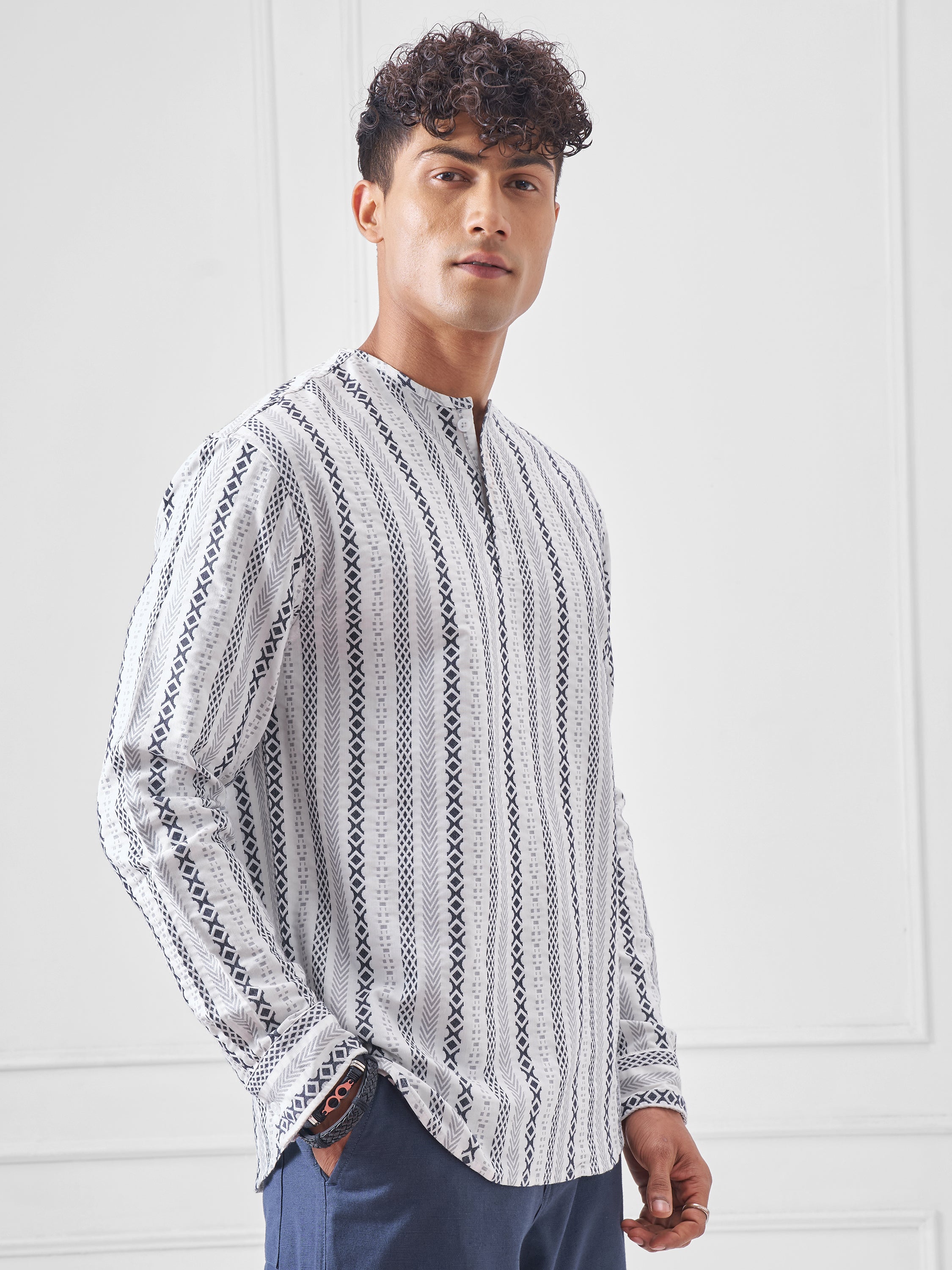 Highlander Men Cream Striped Relaxed Fit Casual Shirt - Cream - Image 6