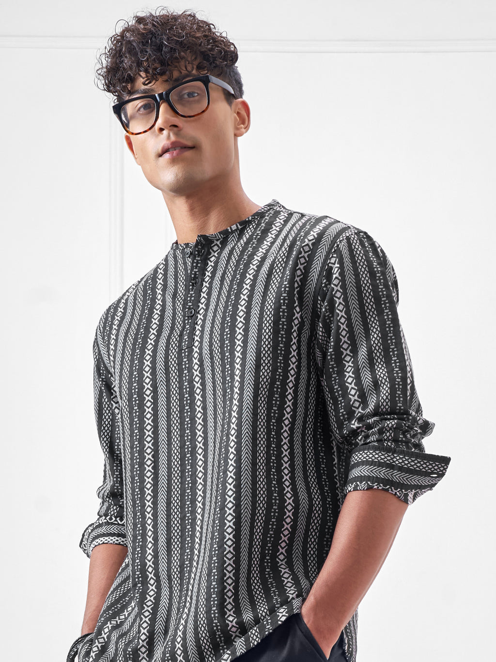 Highlander Men Navy Blue Striped Relaxed Fit Casual Shirt - Navy Blue - Image 1
