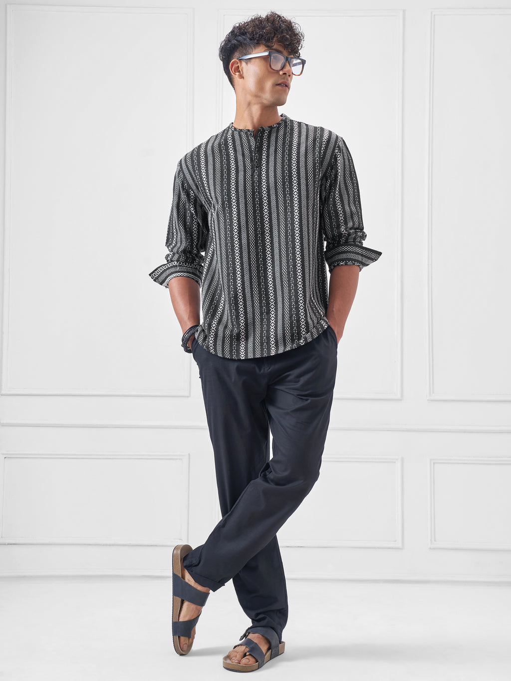 Highlander Men Navy Blue Striped Relaxed Fit Casual Shirt - Navy Blue - Image 2