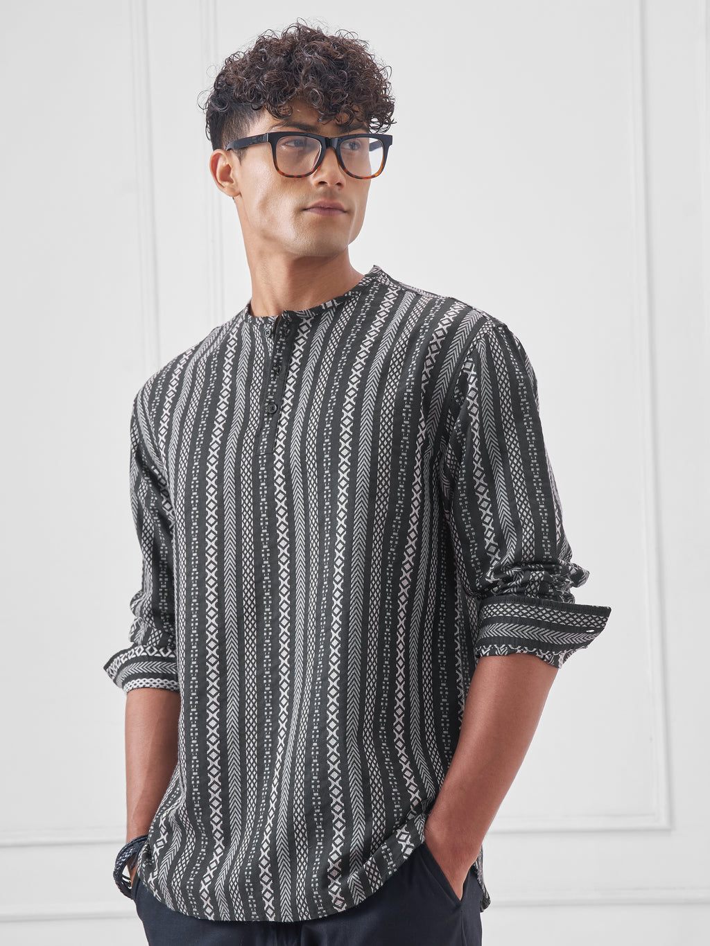 Highlander Men Navy Blue Striped Relaxed Fit Casual Shirt - Navy Blue - Image 4