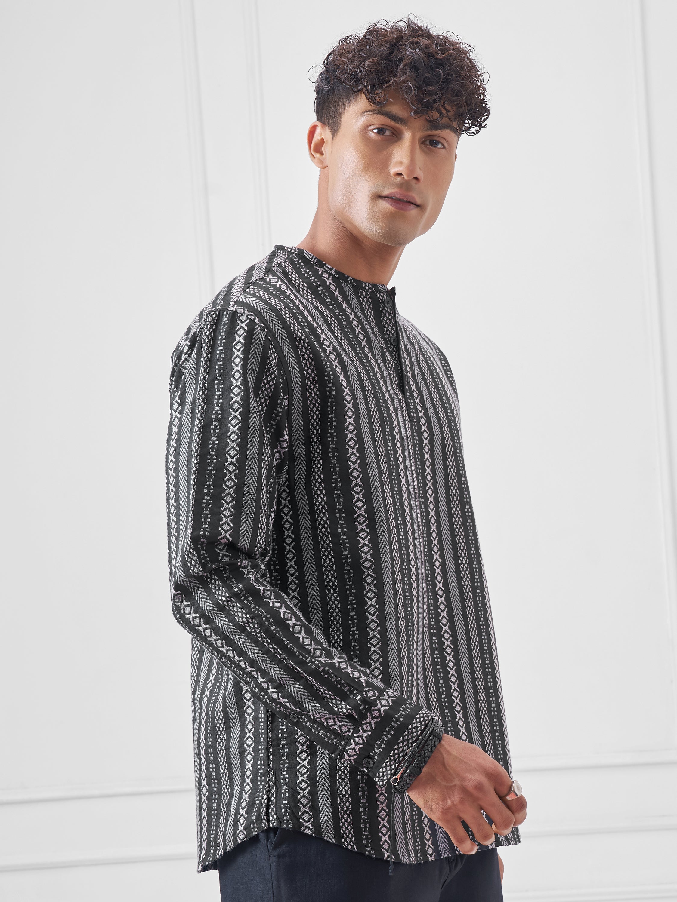Highlander Men Navy Blue Striped Relaxed Fit Casual Shirt - Navy Blue - Image 6