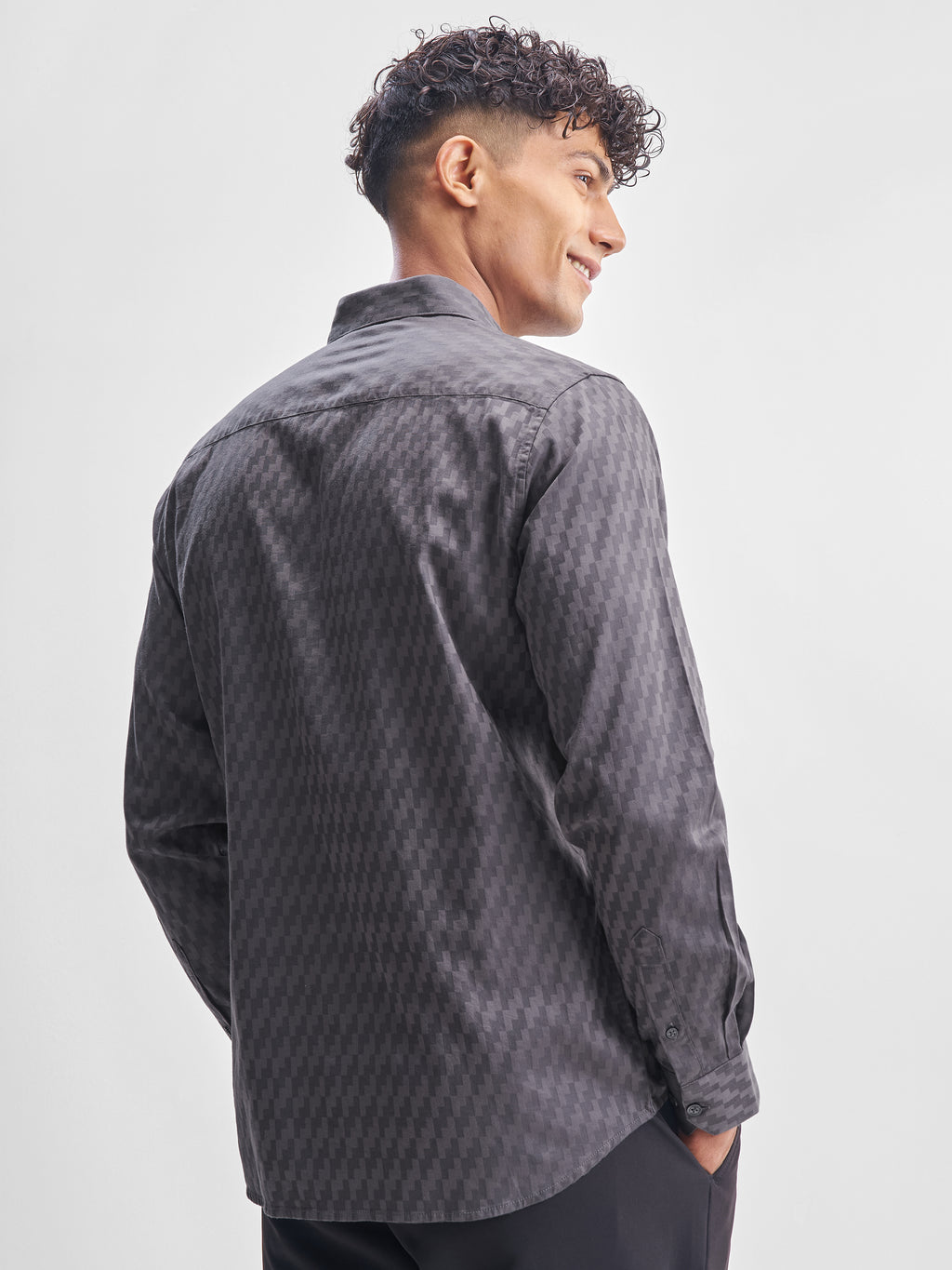 Highlander Men Charcoal Self Design Relaxed Fit Casual Shirt - Charcoal - Image 3