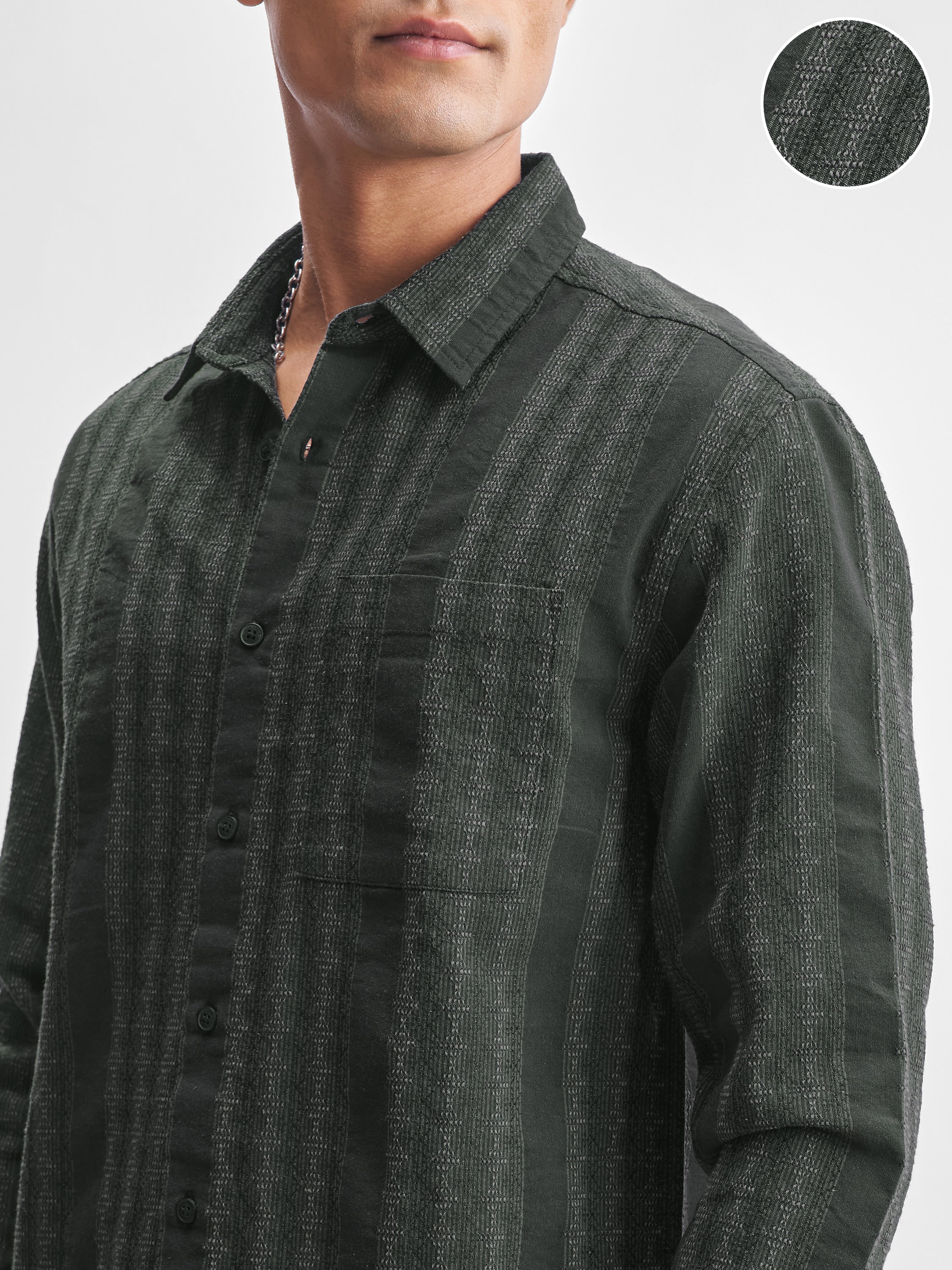 Highlander Men Green Self Design Relaxed Fit Casual Shirt - Green - Image 5