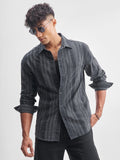 Highlander Men Charcoal Self Design Relaxed Fit Casual Shirt - Charcoal - Image 1
