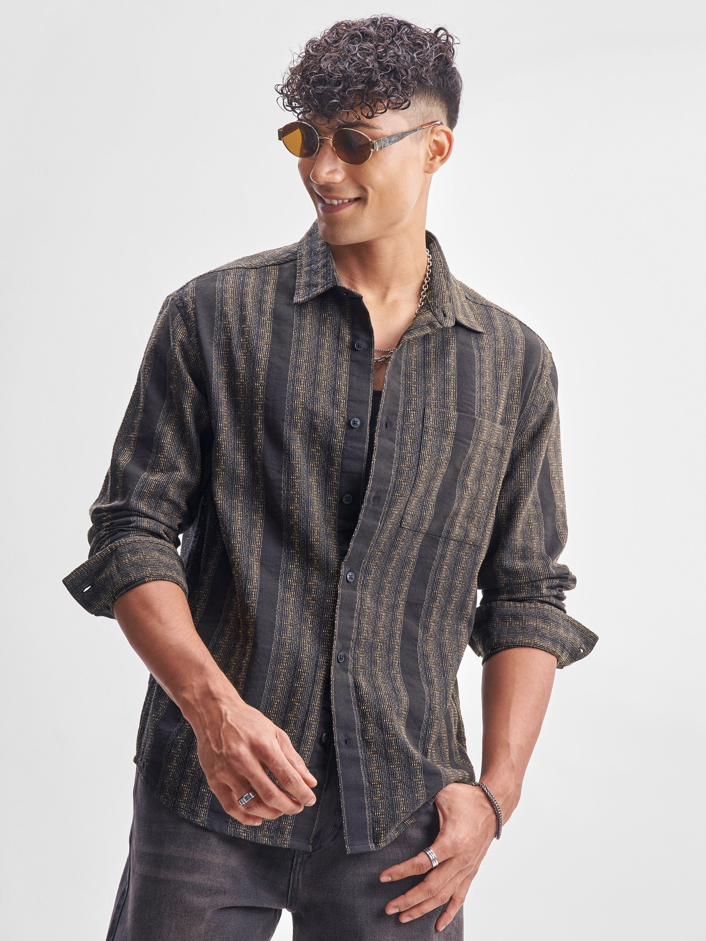 Highlander Men Brown Self Design Relaxed Fit Casual Shirt - Brown - Image 1