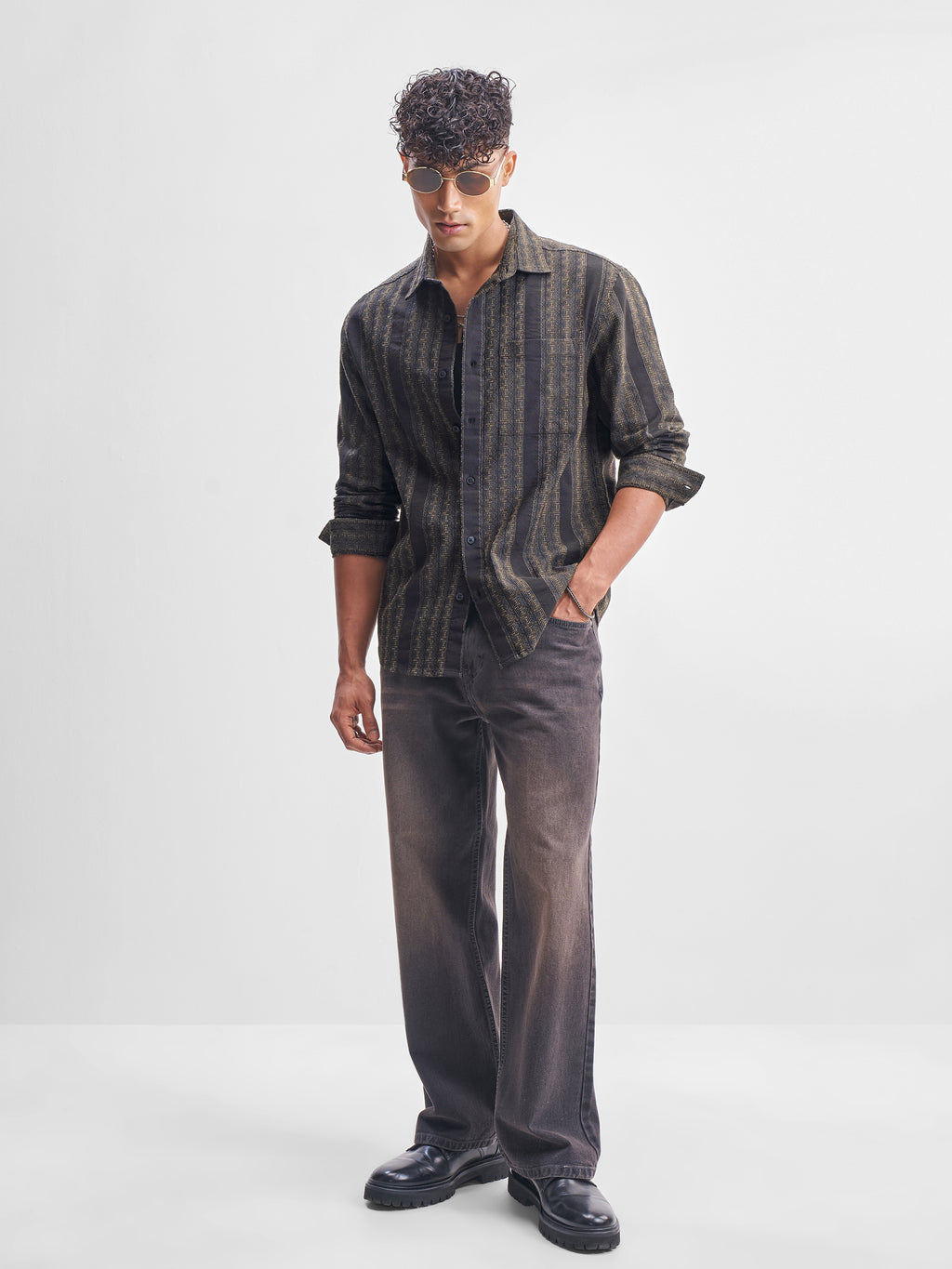 Highlander Men Brown Self Design Relaxed Fit Casual Shirt - Brown - Image 2