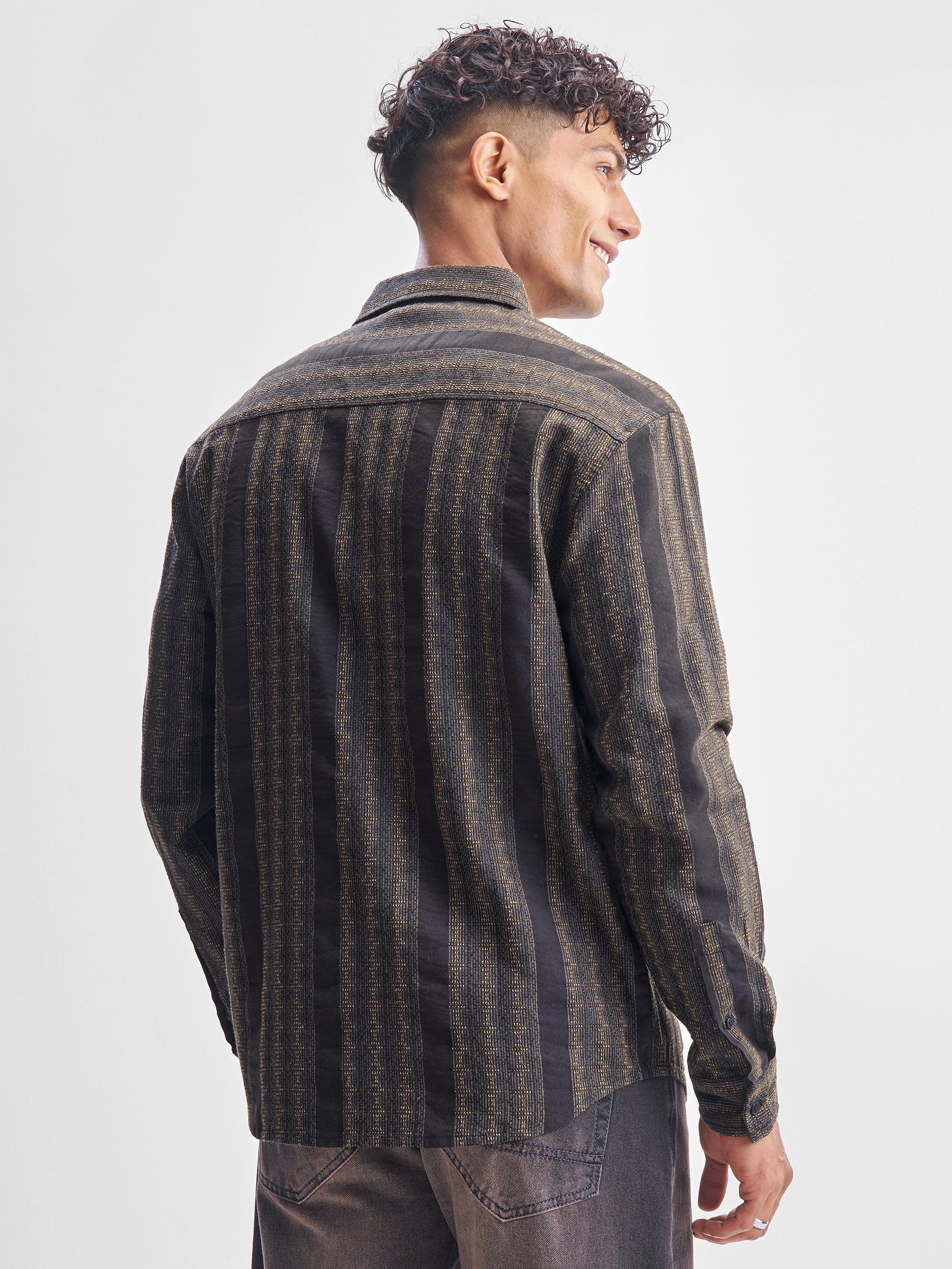 Highlander Men Brown Self Design Relaxed Fit Casual Shirt - Brown - Image 3