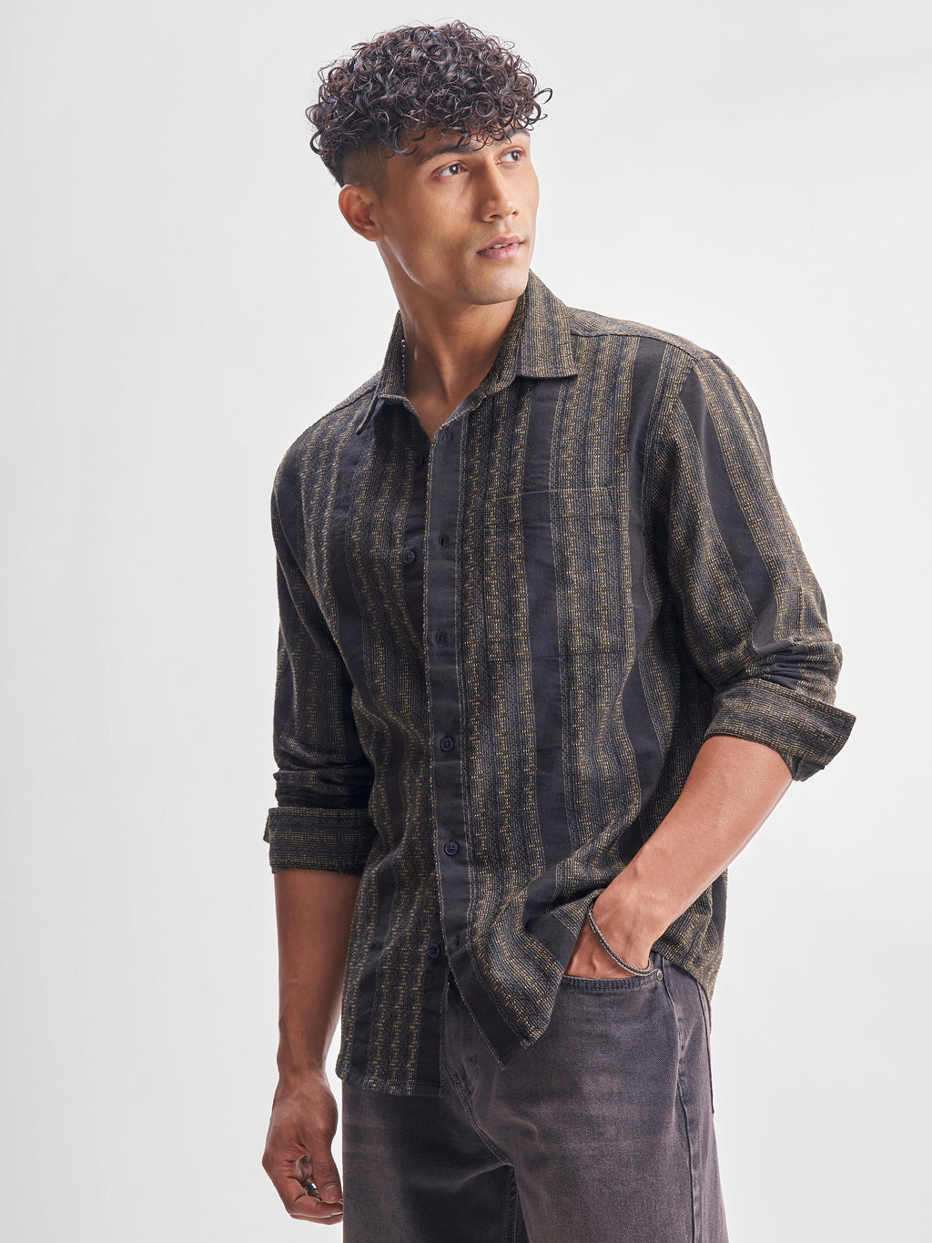 Highlander Men Brown Self Design Relaxed Fit Casual Shirt - Brown - Image 4