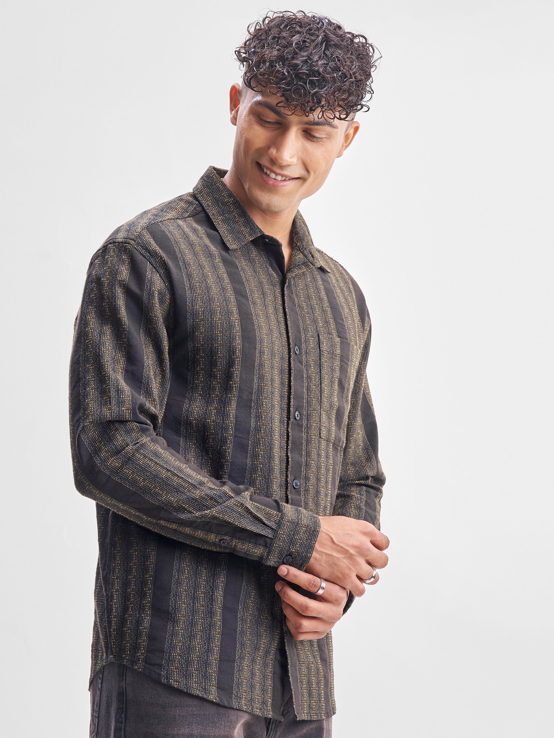 Highlander Men Brown Self Design Relaxed Fit Casual Shirt - Brown - Image 6