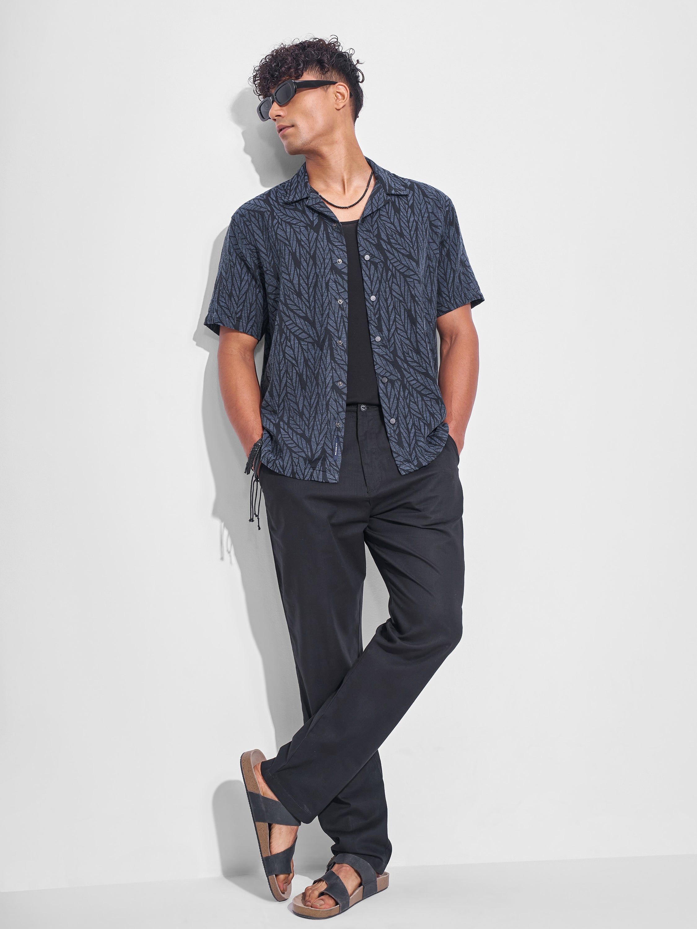 Highlander Men Navy Blue Printed Relaxed Fit Casual Shirt - Navy Blue - Image 2