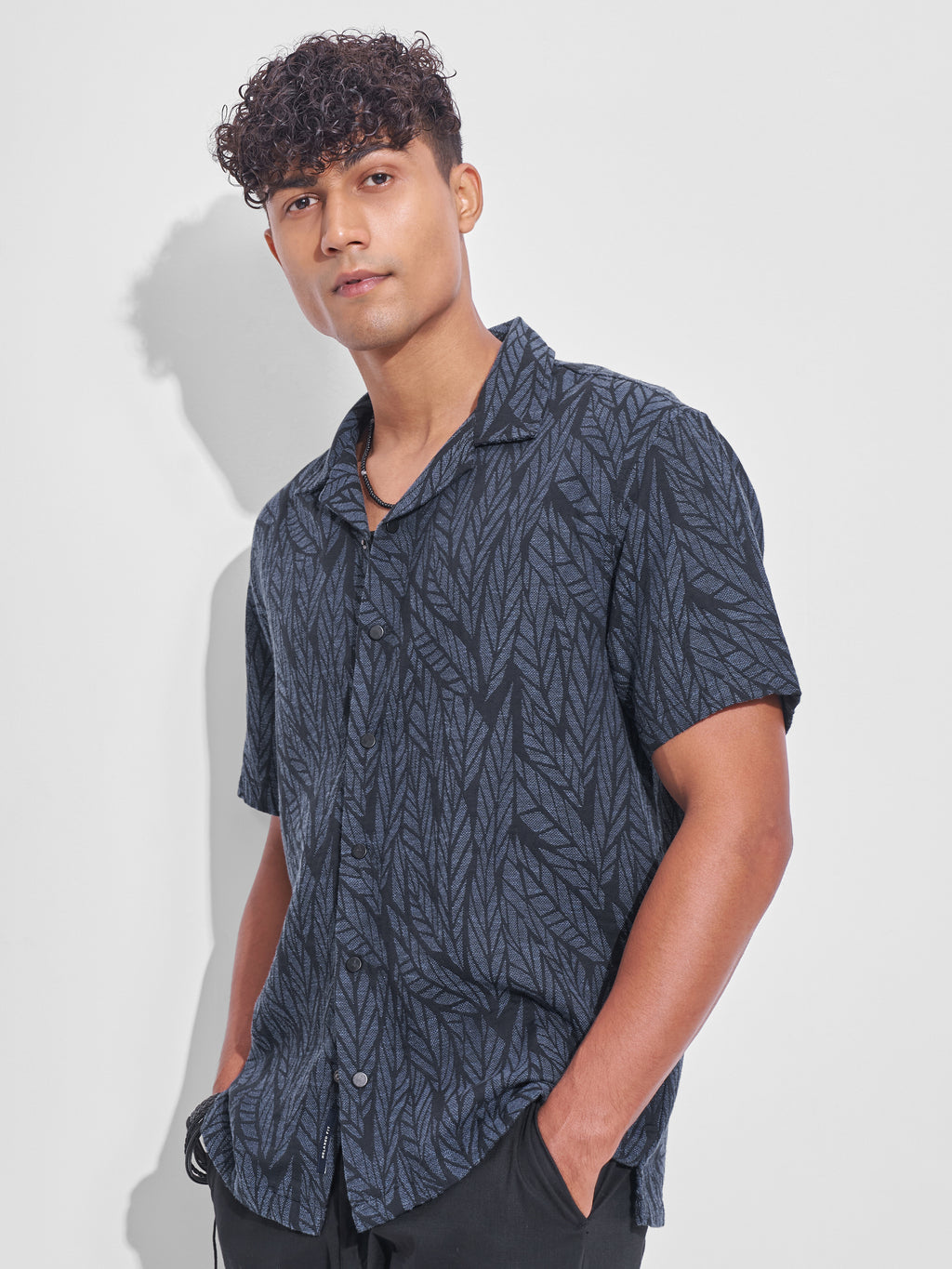 Highlander Men Navy Blue Printed Relaxed Fit Casual Shirt - Navy Blue - Image 4
