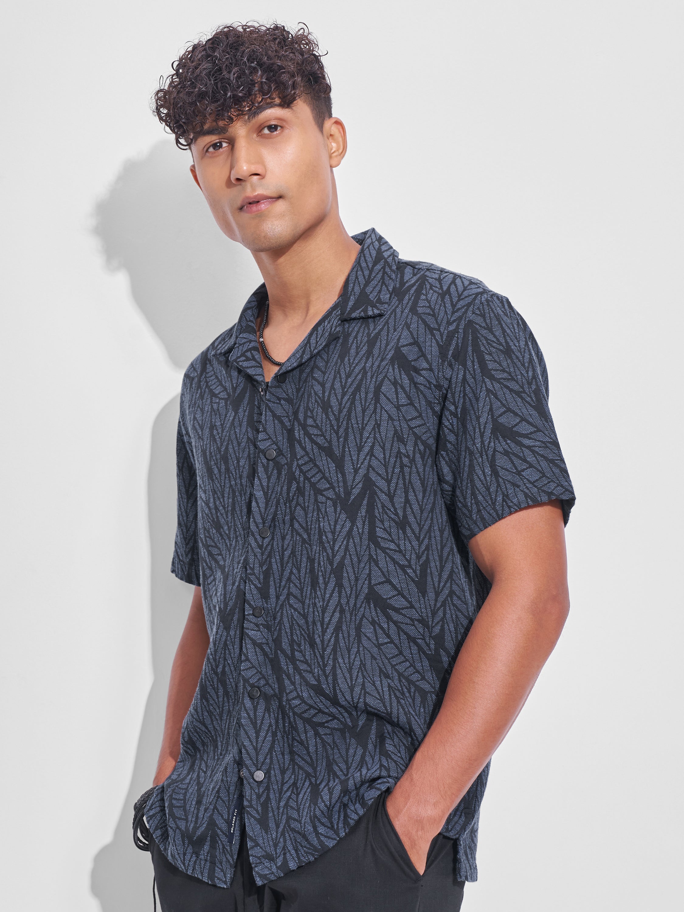 Highlander Men Navy Blue Printed Relaxed Fit Casual Shirt - Navy Blue - Image 4
