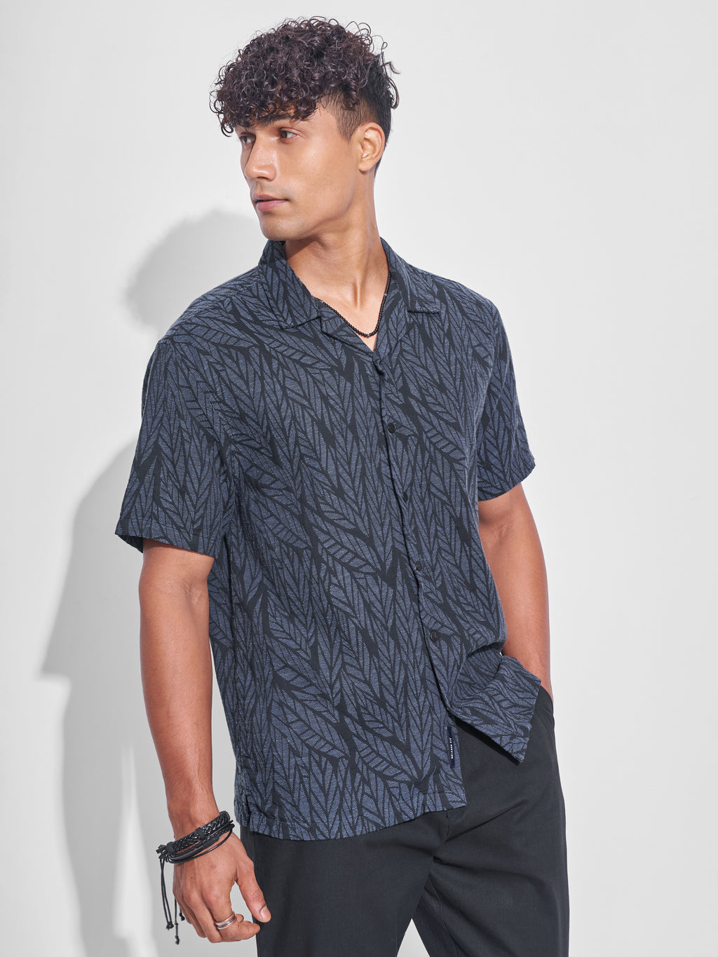 Highlander Men Navy Blue Printed Relaxed Fit Casual Shirt - Navy Blue - Image 6