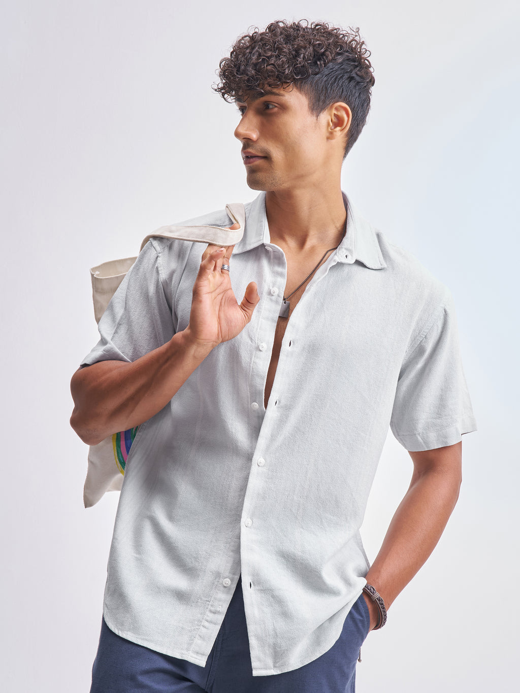 Highlander Men Grey Self Design Relaxed Fit Casual Shirt - Grey - Image 1