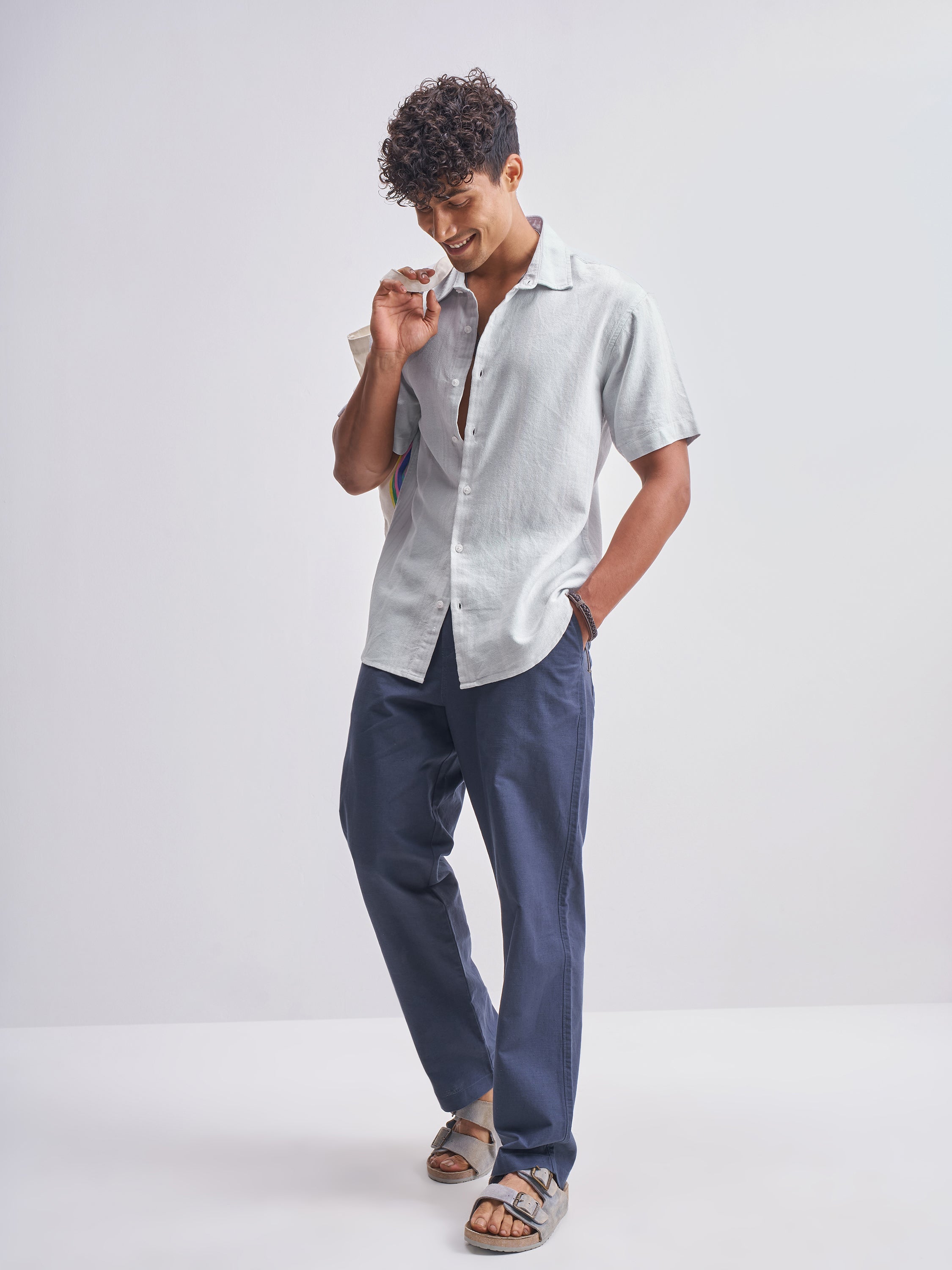 Highlander Men Grey Self Design Relaxed Fit Casual Shirt - Grey - Image 2