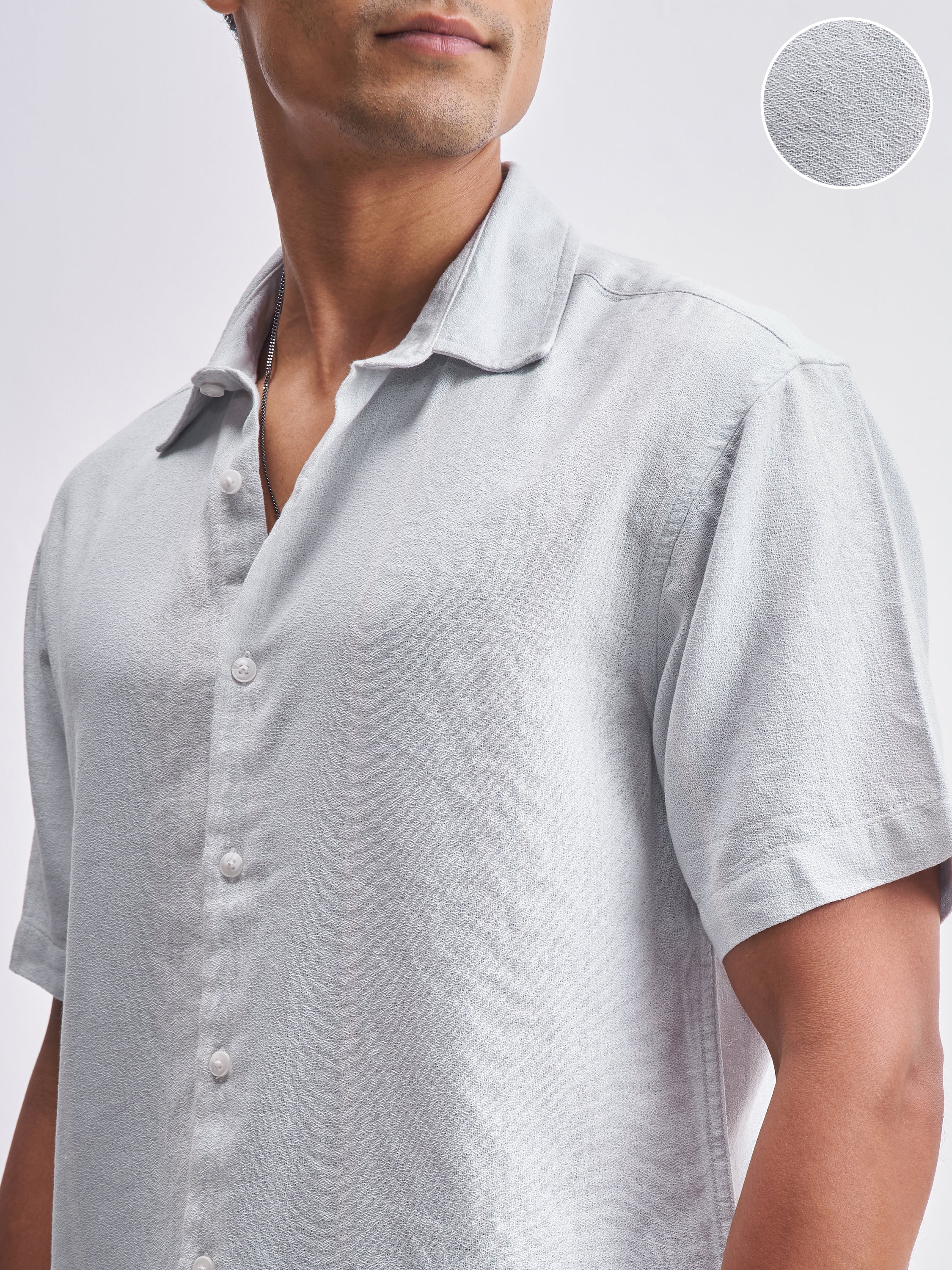 Highlander Men Grey Self Design Relaxed Fit Casual Shirt - Grey - Image 5