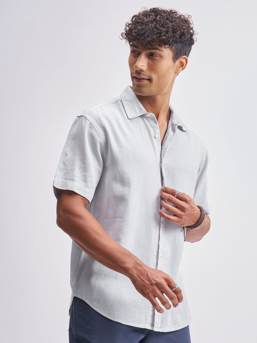 Highlander Men Grey Self Design Relaxed Fit Casual Shirt - Grey - Image 6