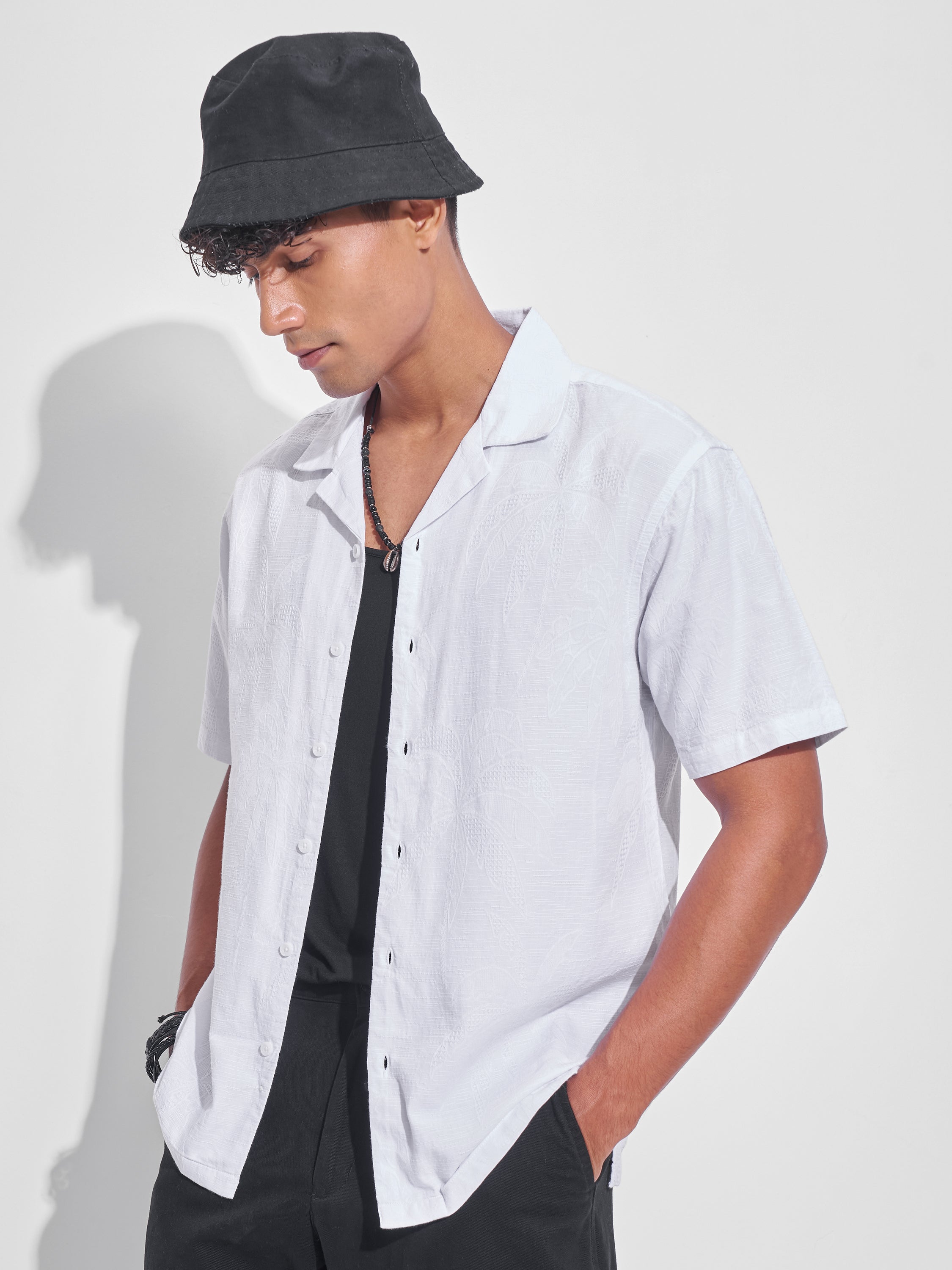 Highlander Men White Self Design Relaxed Fit Casual Shirt - White - Image 1