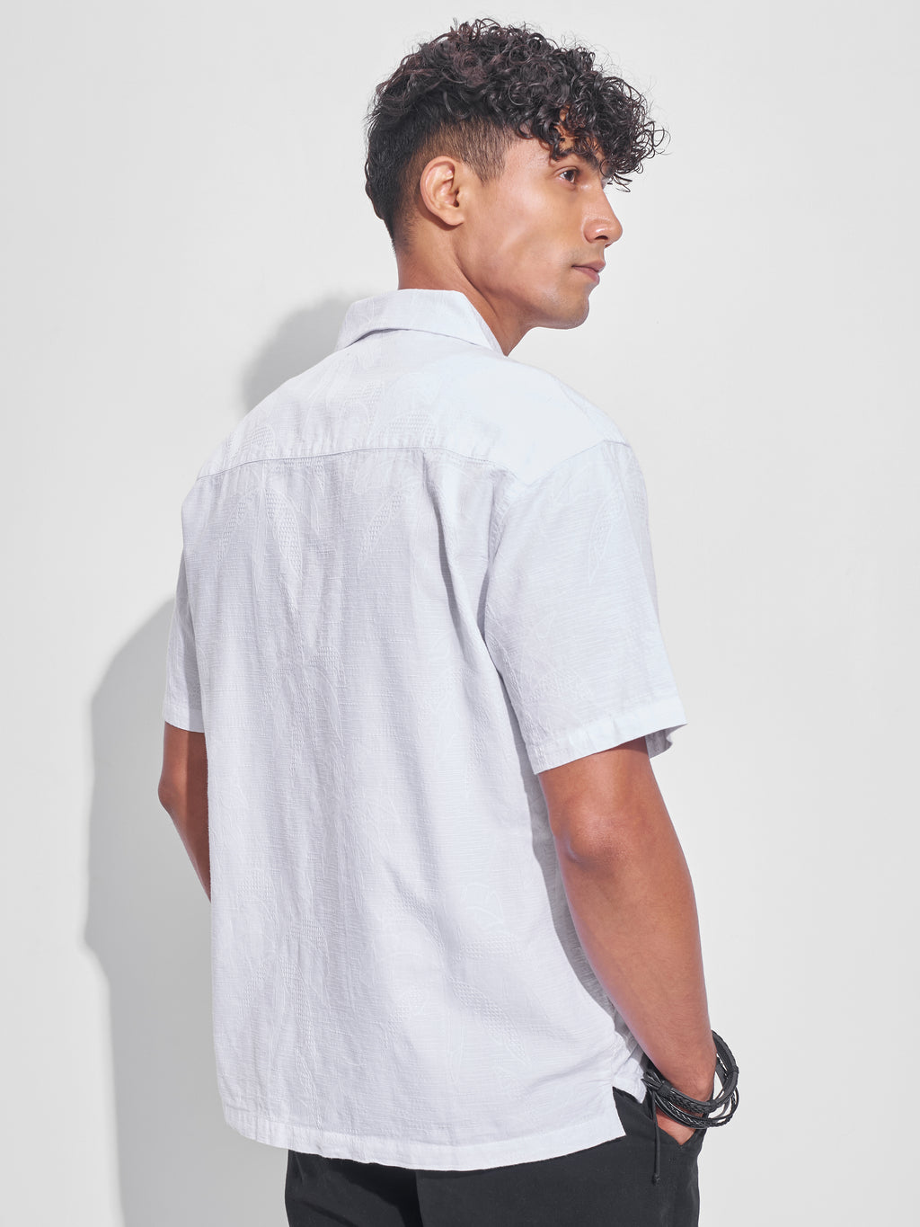 Highlander Men White Self Design Relaxed Fit Casual Shirt - White - Image 3