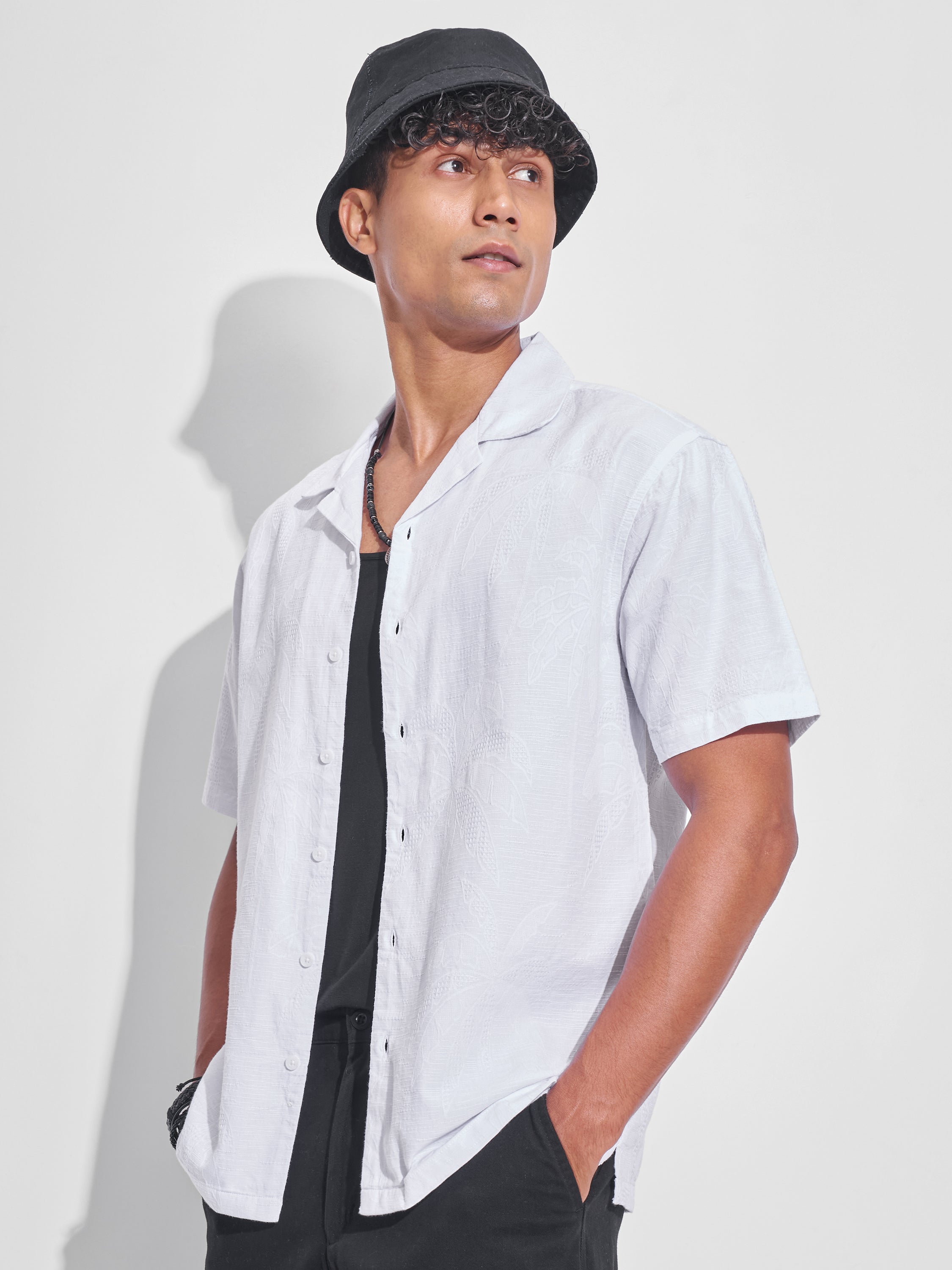 Highlander Men White Self Design Relaxed Fit Casual Shirt - White - Image 4