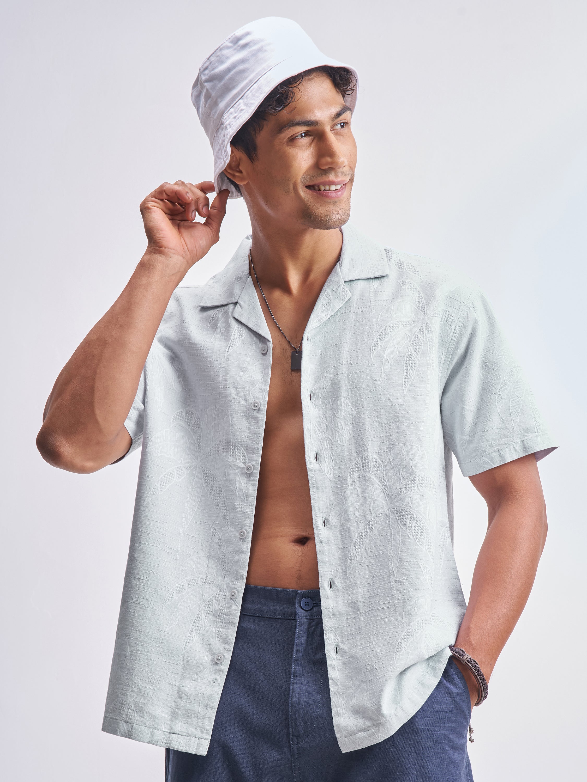 Highlander Men Grey Self Design Relaxed Fit Casual Shirt - Grey - Image 1