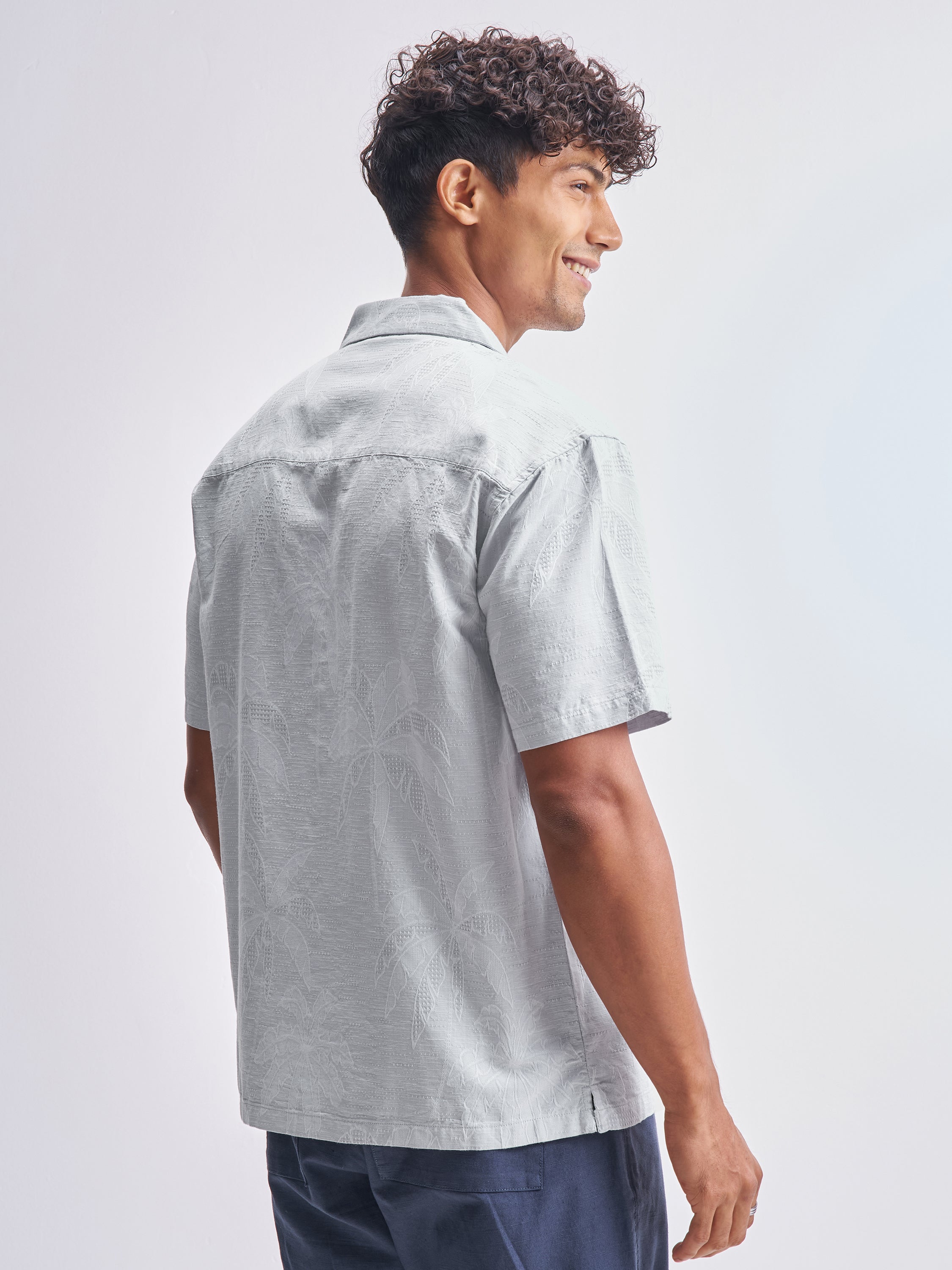 Highlander Men Grey Self Design Relaxed Fit Casual Shirt - Grey - Image 3
