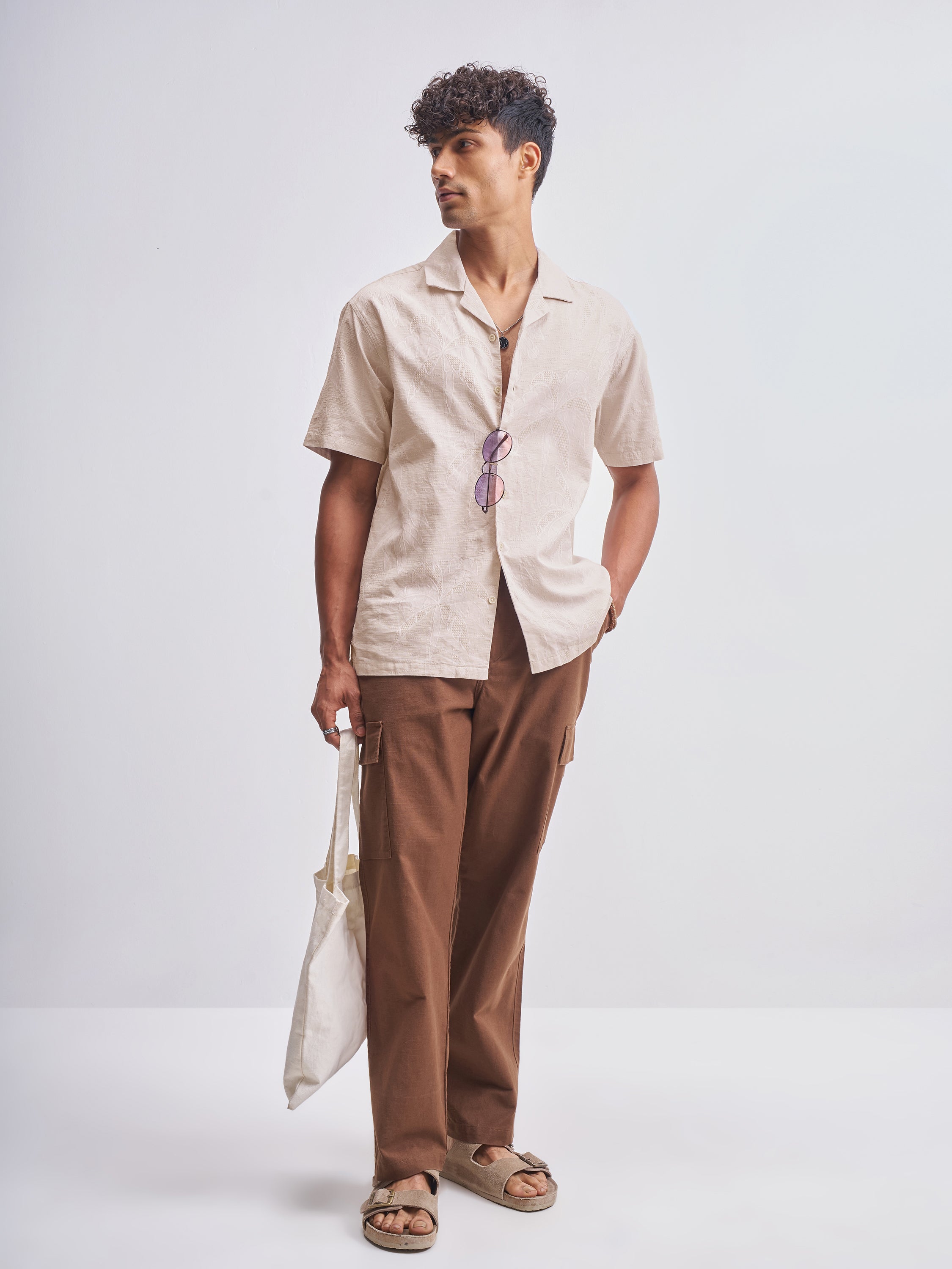 Highlander Men Beige Self Design Relaxed Fit Casual Shirt - Beige - Image 2