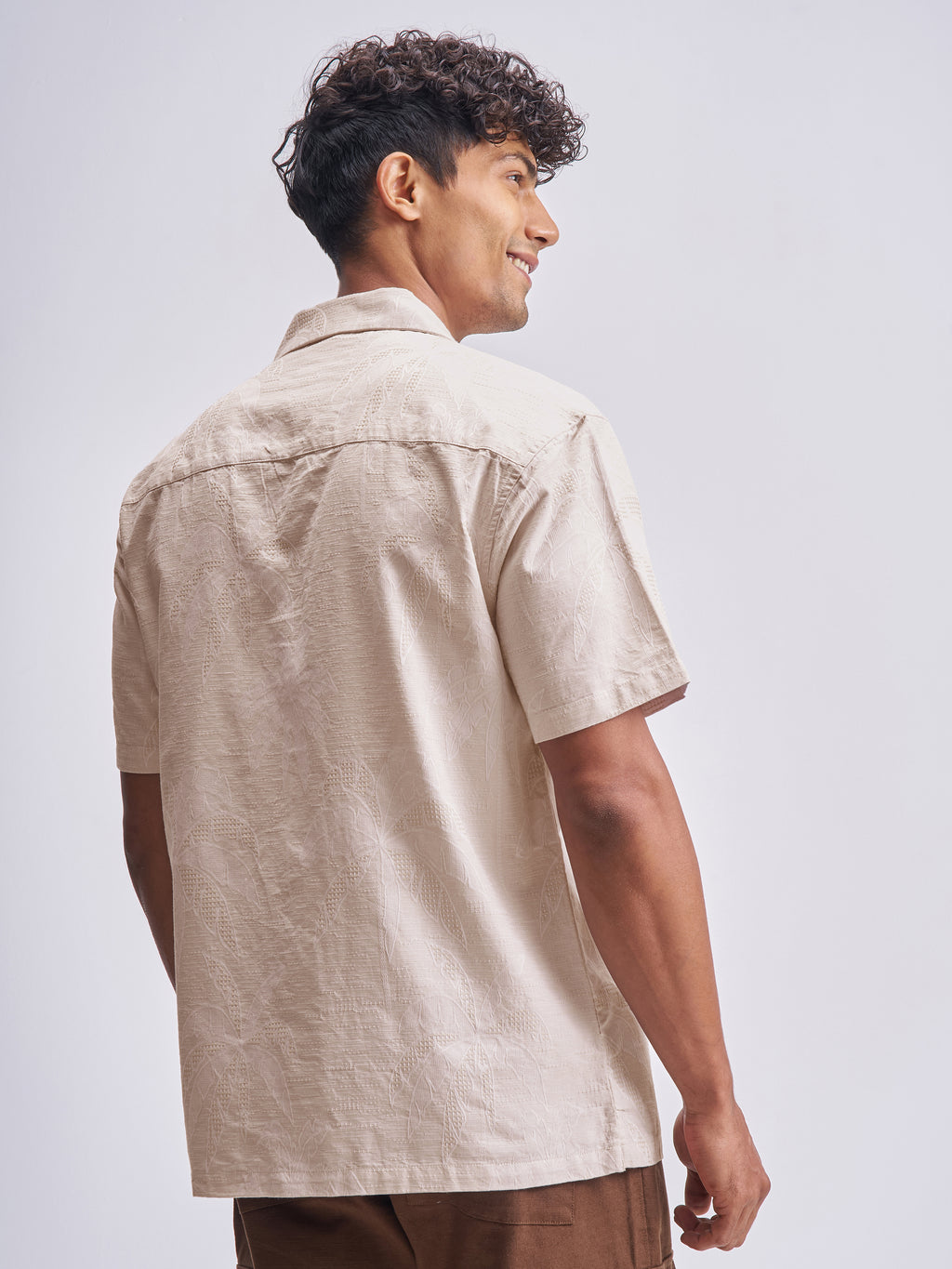 Highlander Men Beige Self Design Relaxed Fit Casual Shirt - Beige - Image 3