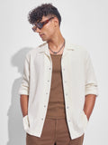 Highlander Men Cream Self Design Oversized Fit Casual Shirt - Cream - Image 1