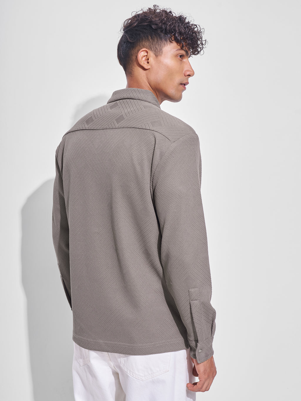 Highlander Men Grey Self Design Oversized Fit Casual Shirt - Grey - Image 3