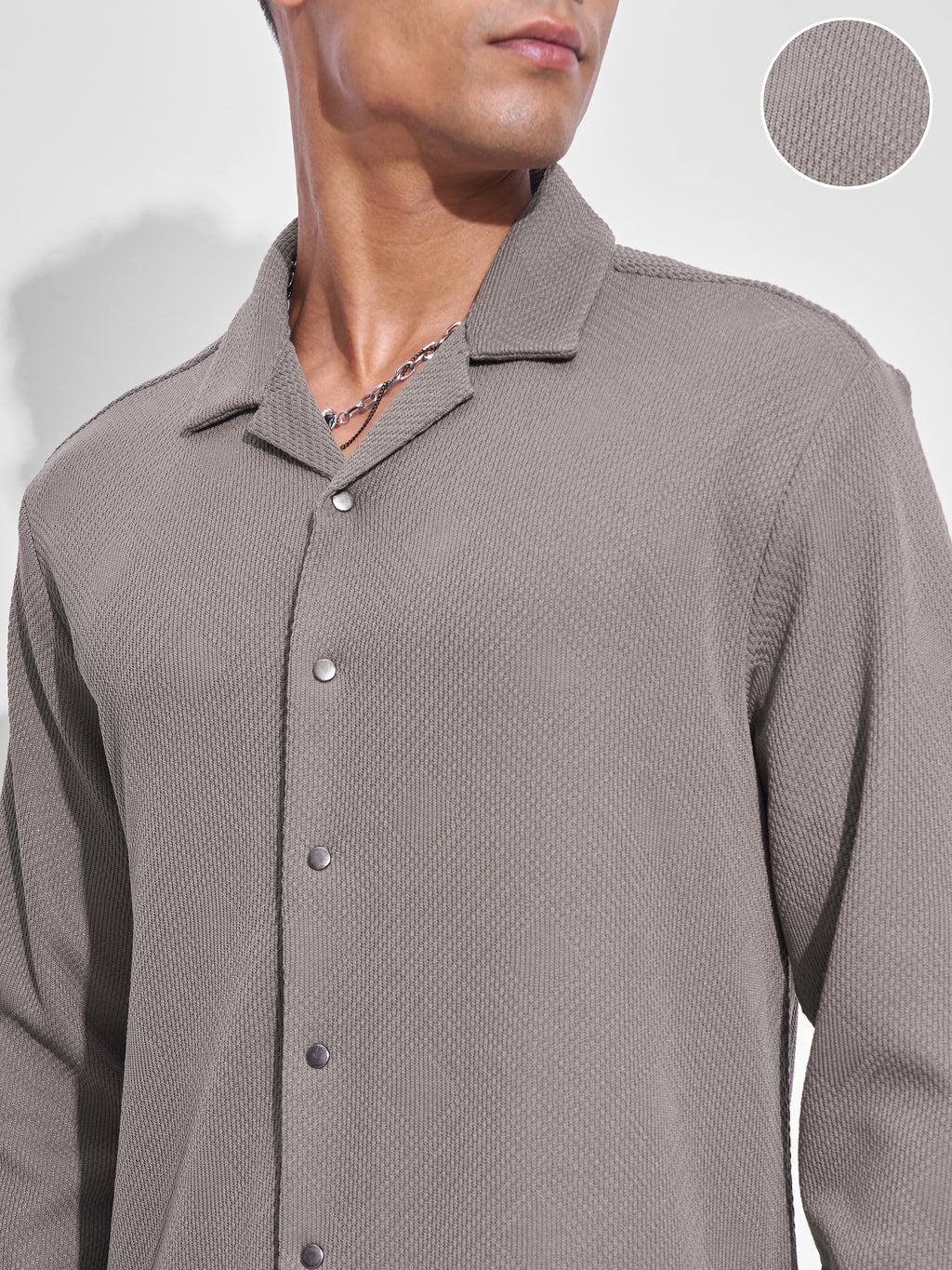 Highlander Men Grey Self Design Oversized Fit Casual Shirt - Grey - Image 5