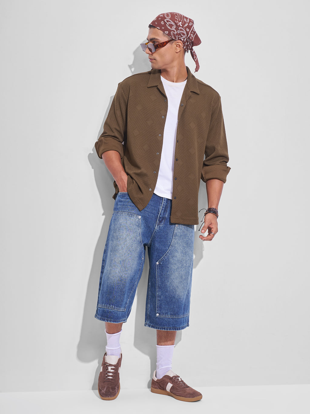 Highlander Men Khaki Self Design Oversized Fit Casual Shirt - Khaki - Image 2