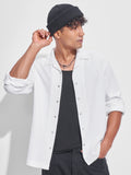 Highlander Men White Self Design Oversized Fit Casual Shirt - White - Image 1