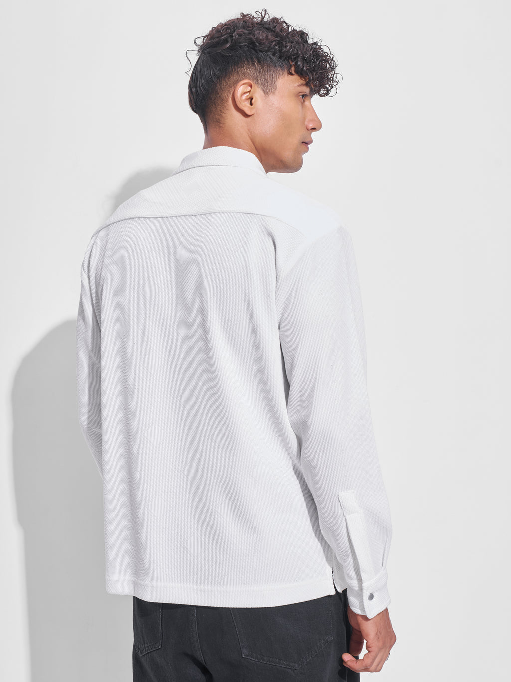 Highlander Men White Self Design Oversized Fit Casual Shirt - White - Image 3
