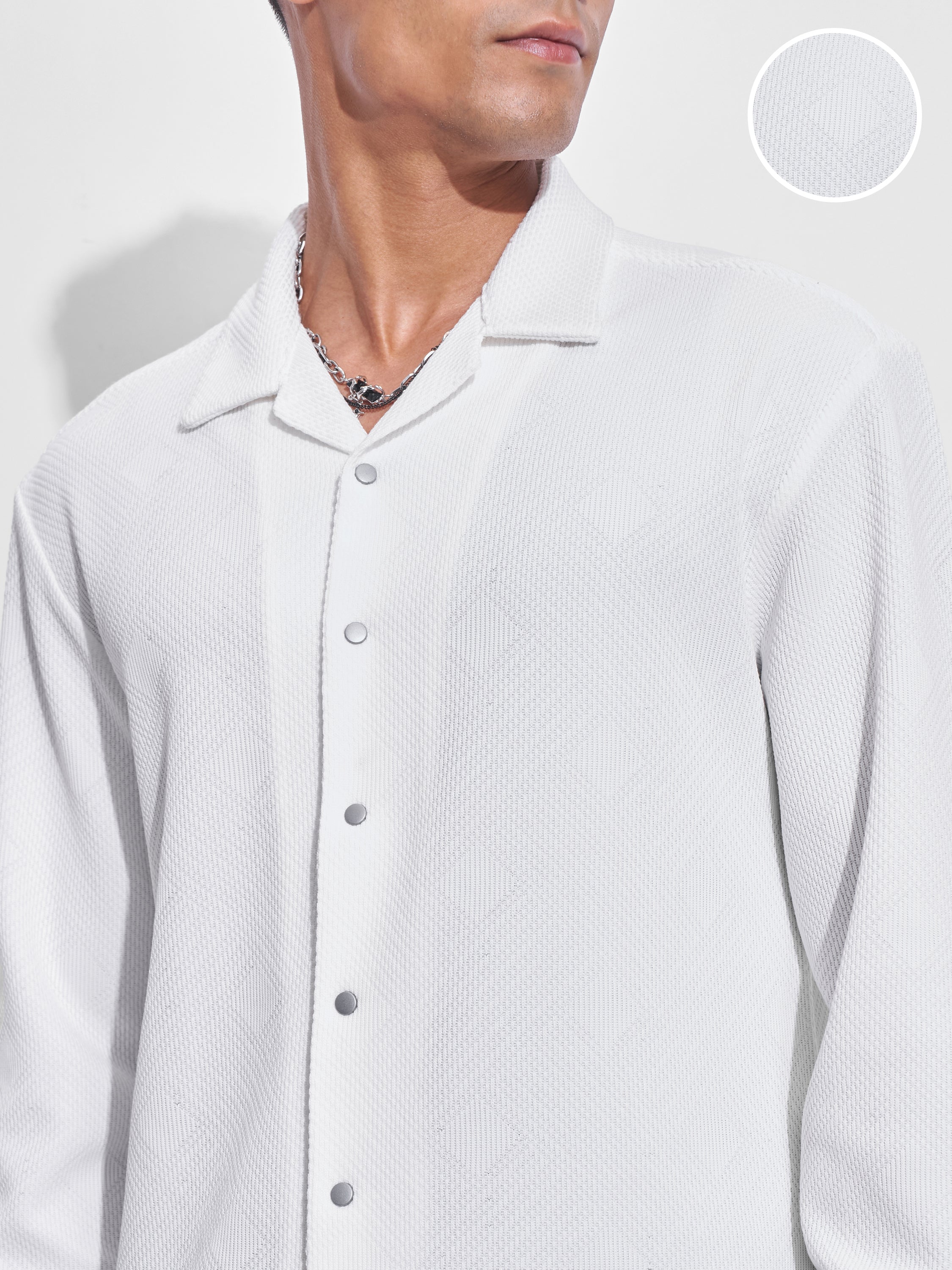Highlander Men White Self Design Oversized Fit Casual Shirt - White - Image 5