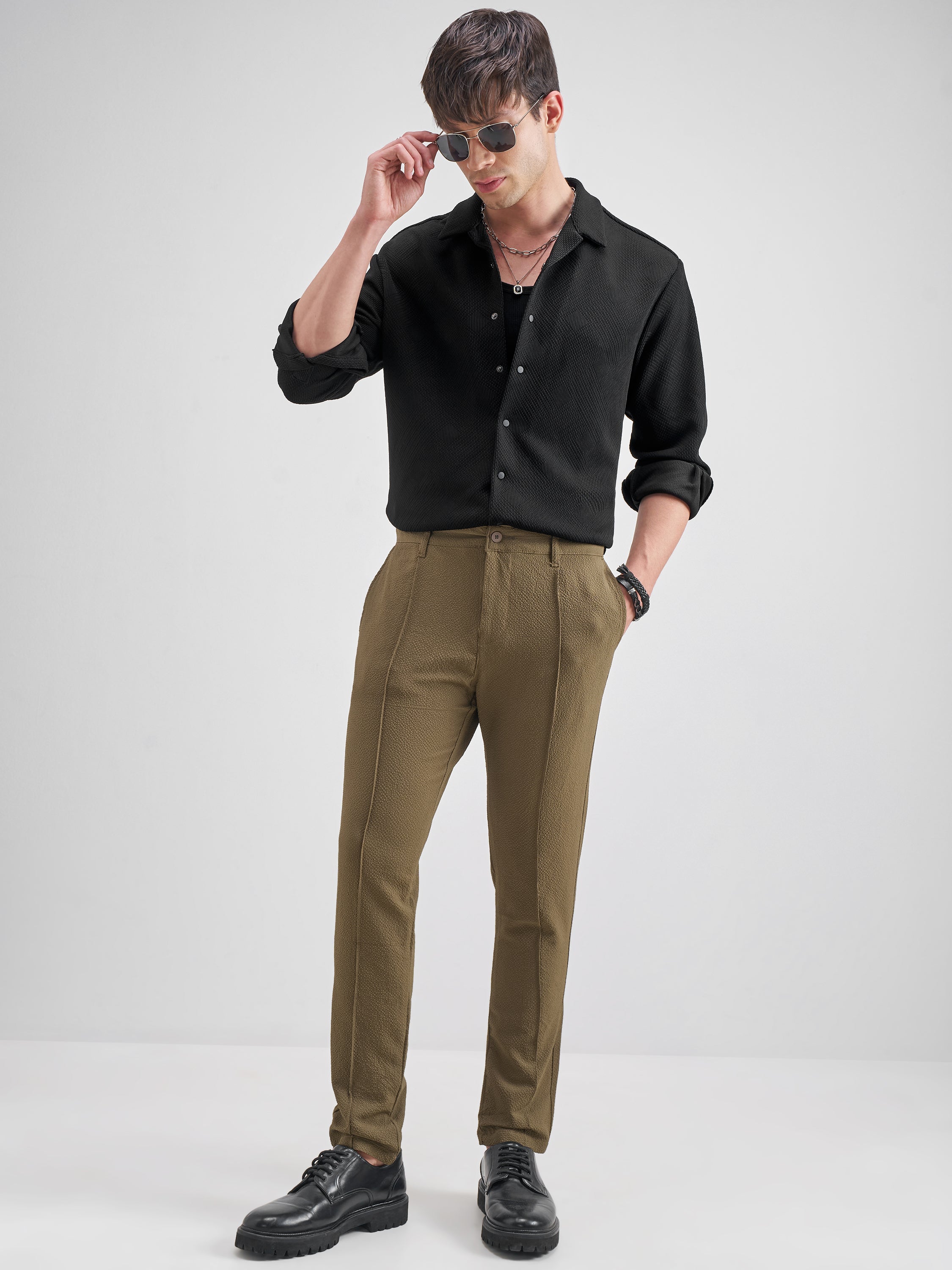 Highlander Men Black Self Design Relaxed Fit Casual Shirt - Black - Image 2